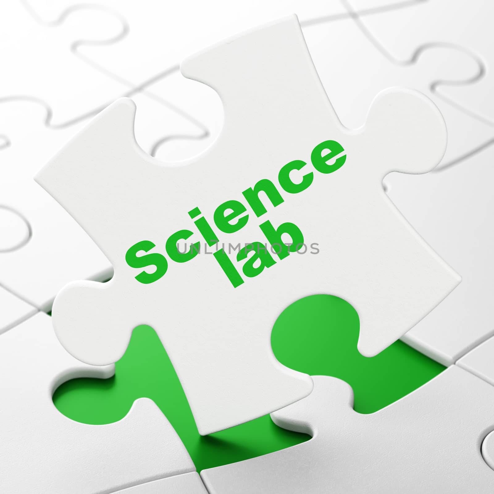 Science concept: Science Lab on White puzzle pieces background, 3D rendering