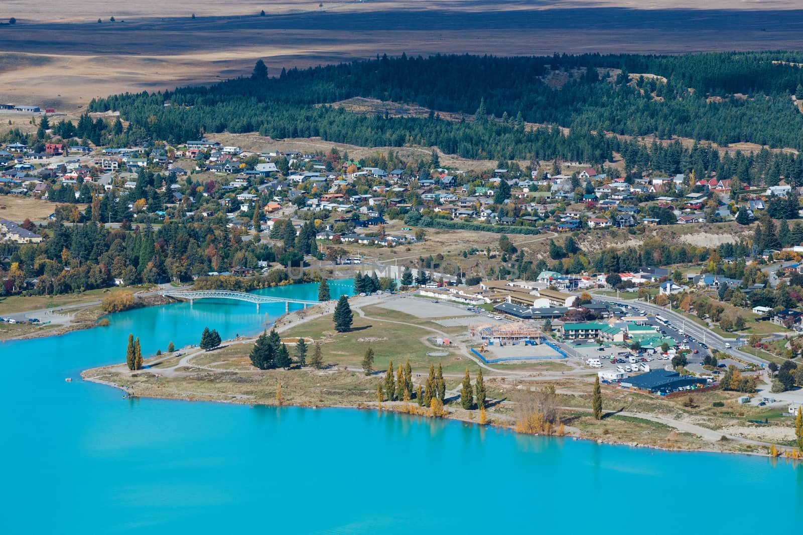 Aerial view of Lake Tekapo from Mount John Observatory in Canter by cozyta