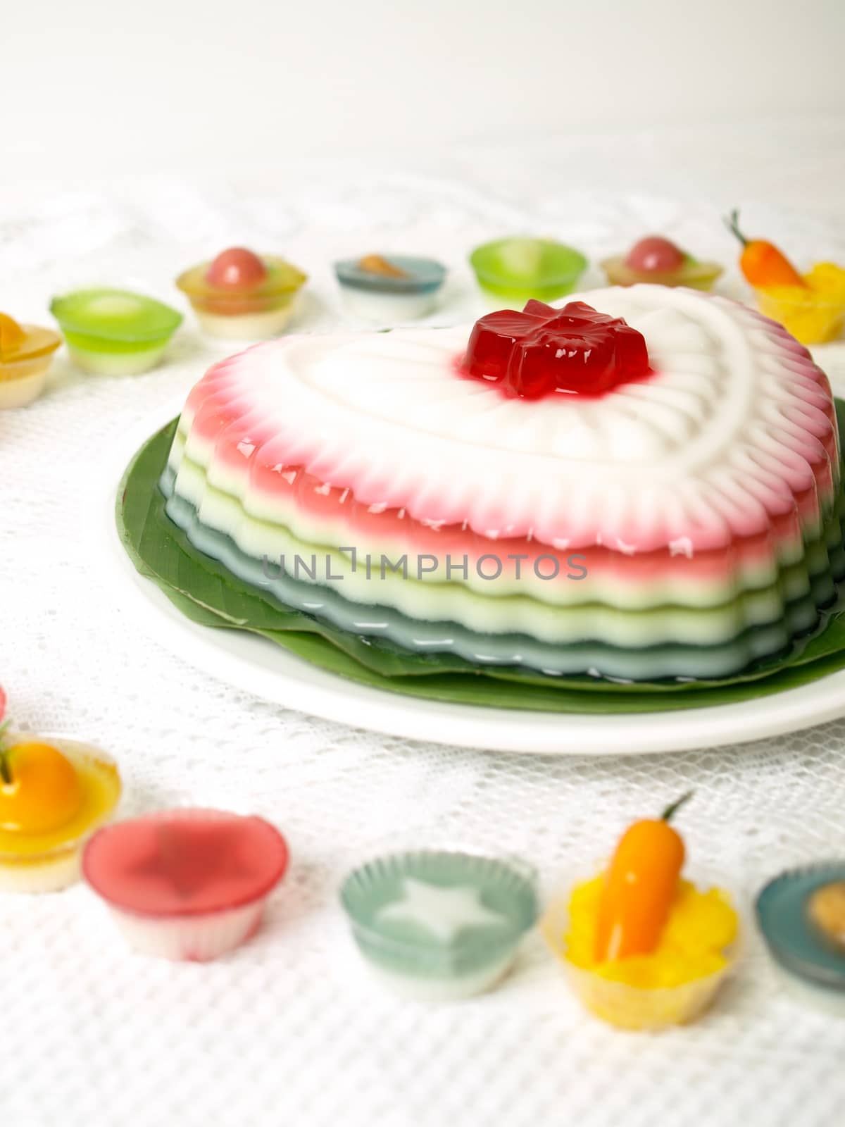 Colorful Coconut jelly Thai dessert with Look Choup , the dessert plated balls