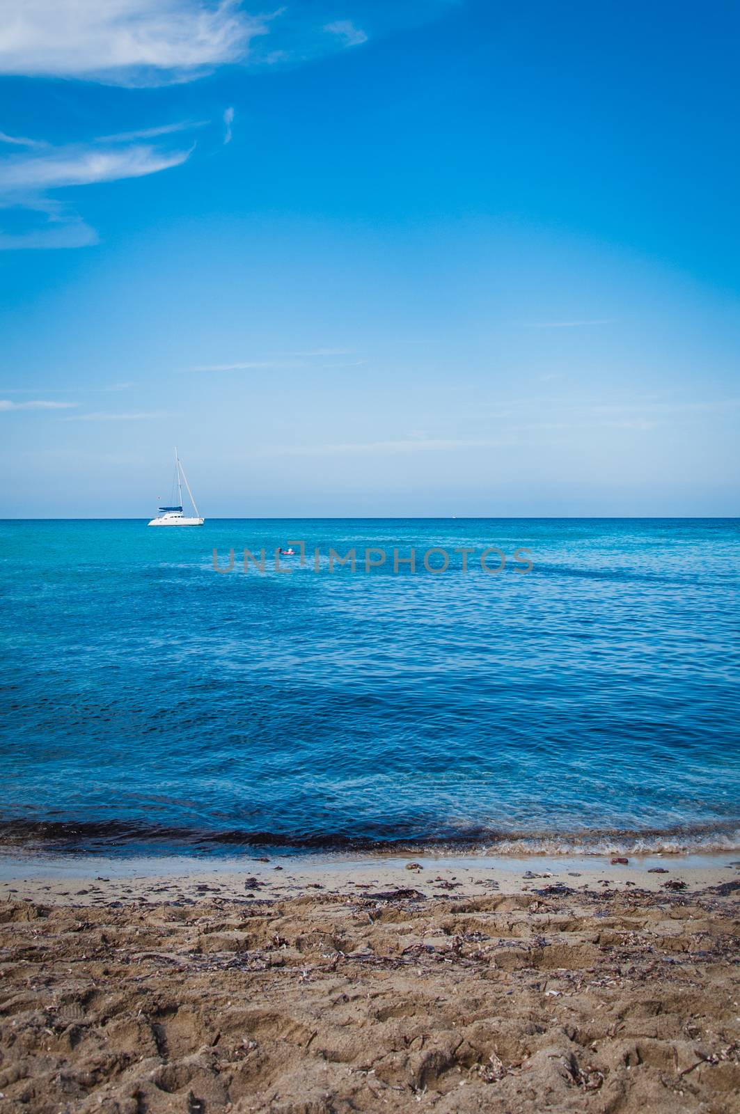 luxury yacht and bathers in Mallorca