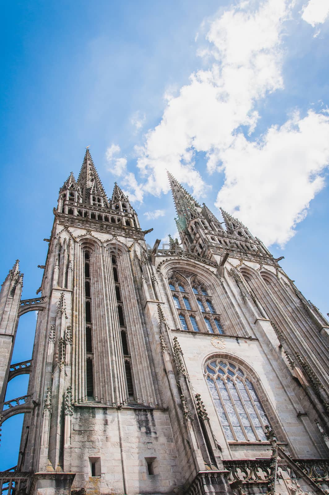 Gothic cathedral of Quimper in Finistère Brittany in low-angle