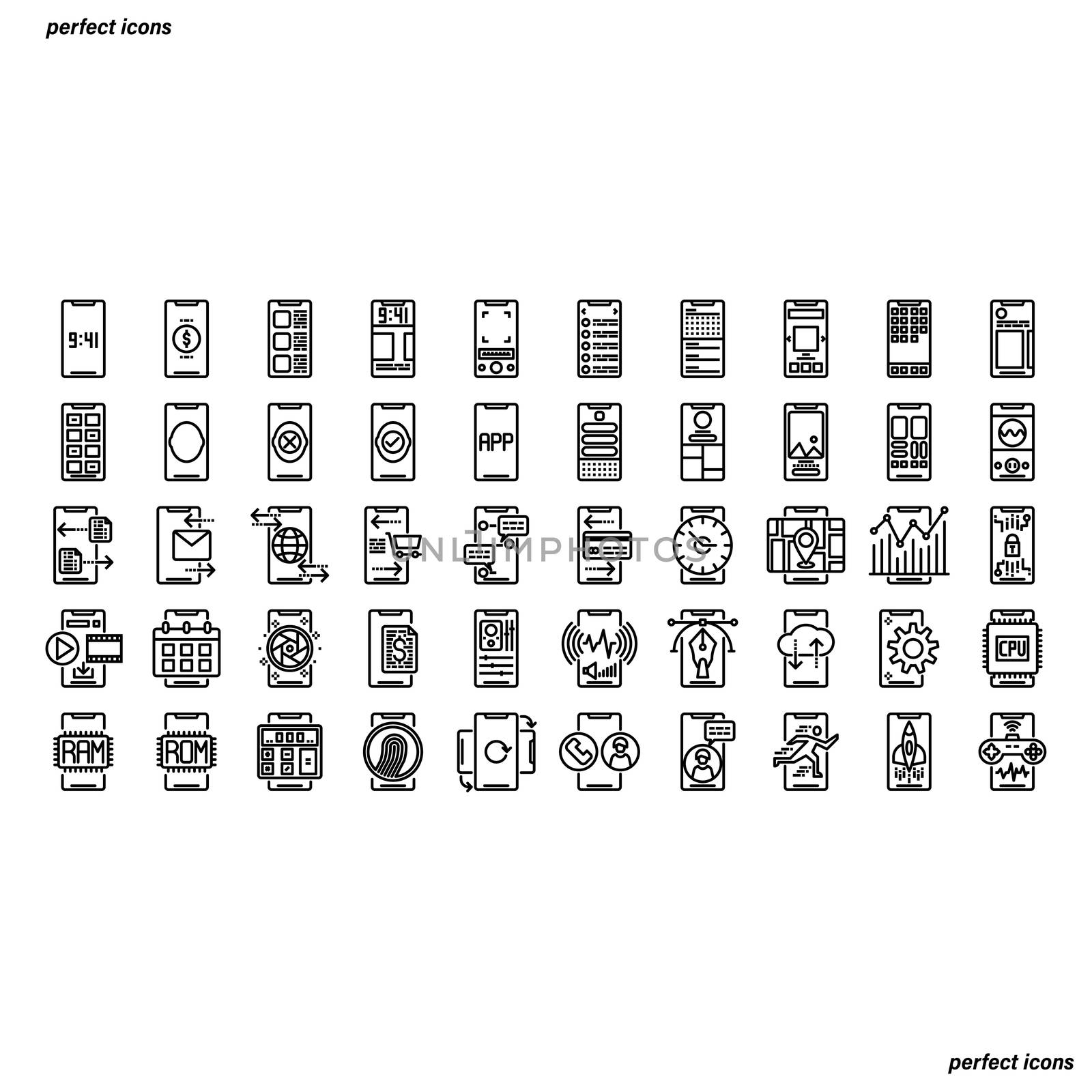 Smartphone Outline Icons perfect pixel. Use for website, template,package, platform. Concept business object design.