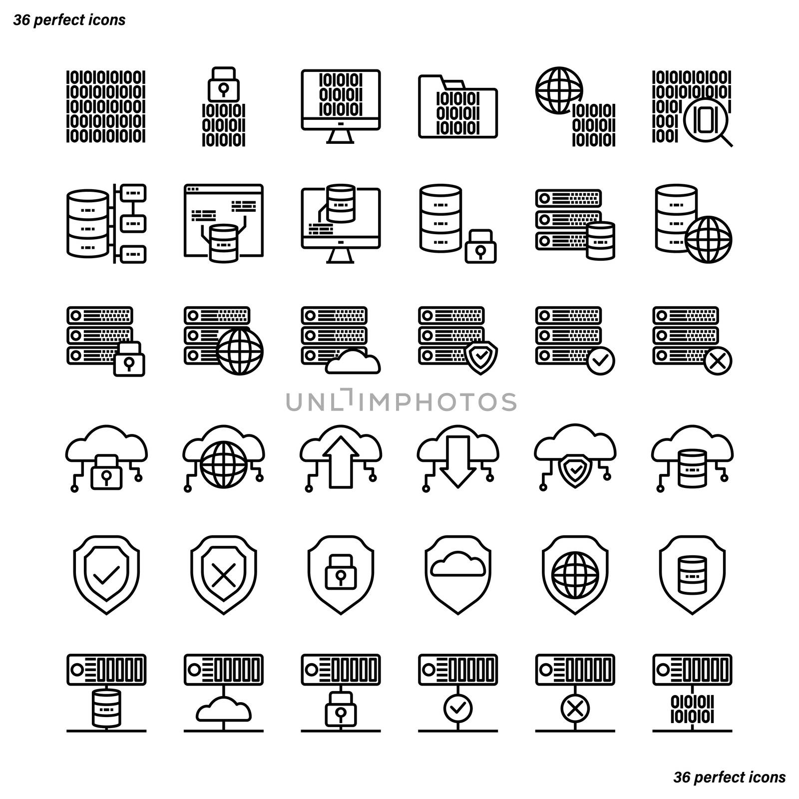 Data Management Outline Icons perfect pixel. Use for website, template,package, platform. Concept business object design.