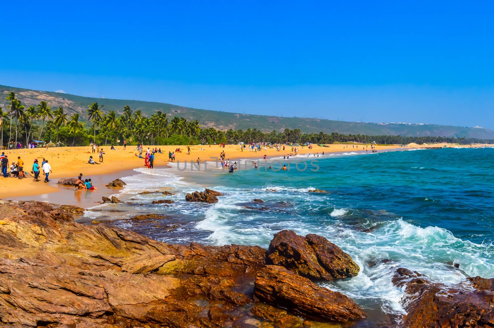 Photograph of Goa Sea Beach taken in Christmas Holiday during New Year celebration in landscape style Use for background screen saver e-cards website banner usage Travel holiday new year celebration