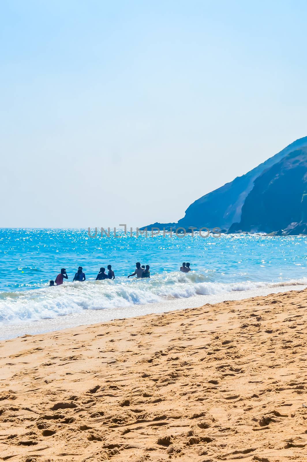 Photograph of Goa Sea Beach taken in Christmas Holiday during New Year celebration in landscape style Use for background screen saver e-cards website banner usage Travel holiday new year celebration