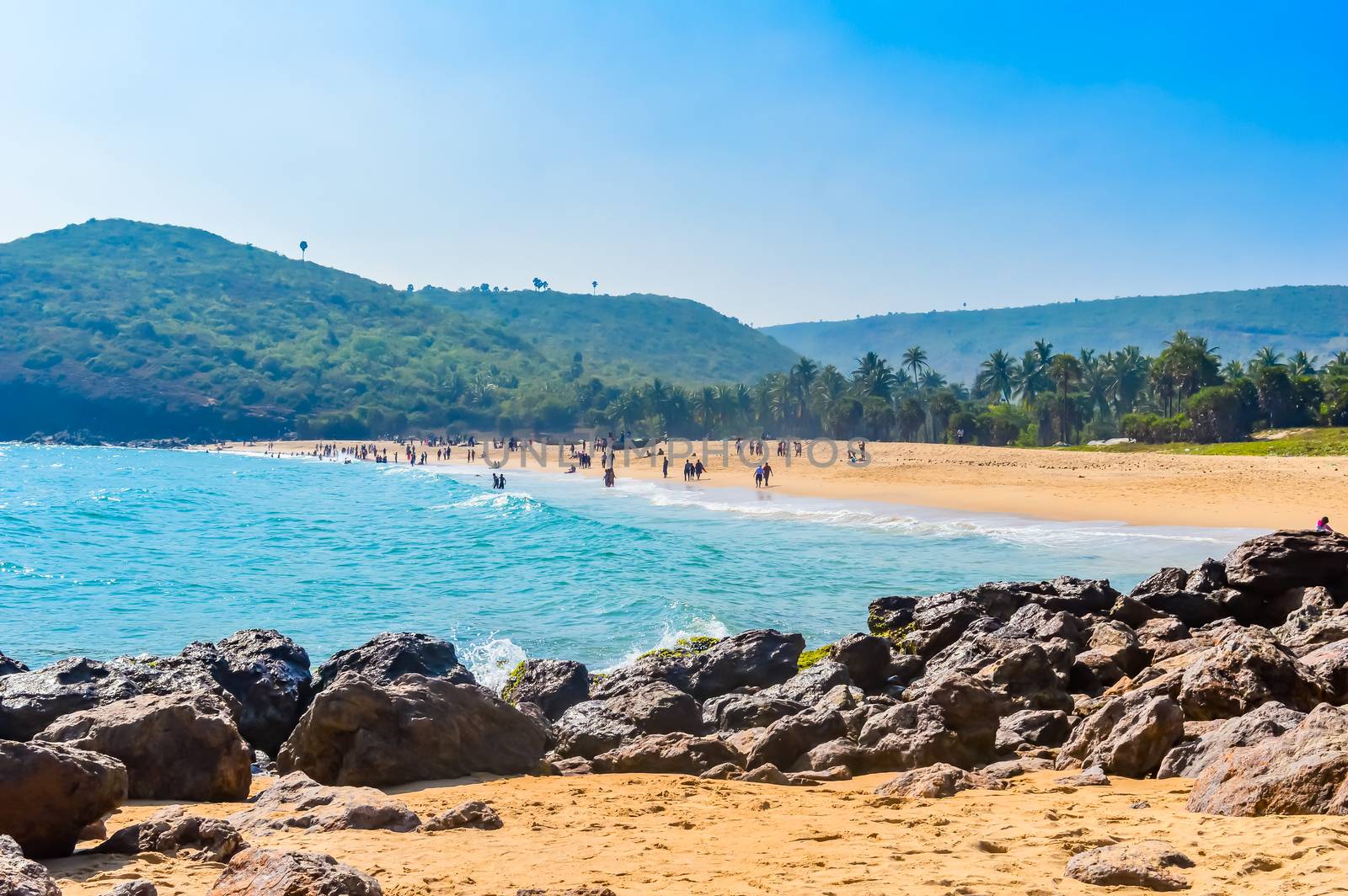 Photograph of Goa Sea Beach taken in Christmas Holiday during New Year celebration in landscape style Use for background screen saver e-cards website banner usage Travel holiday new year celebration