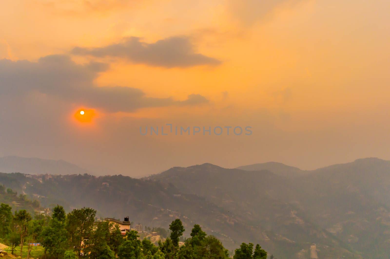 of Vibrant cloudy sky at dusk dawn daytime. Travel, Vacation,Holiday, freedom, simplicity Concept. by sudiptabhowmick