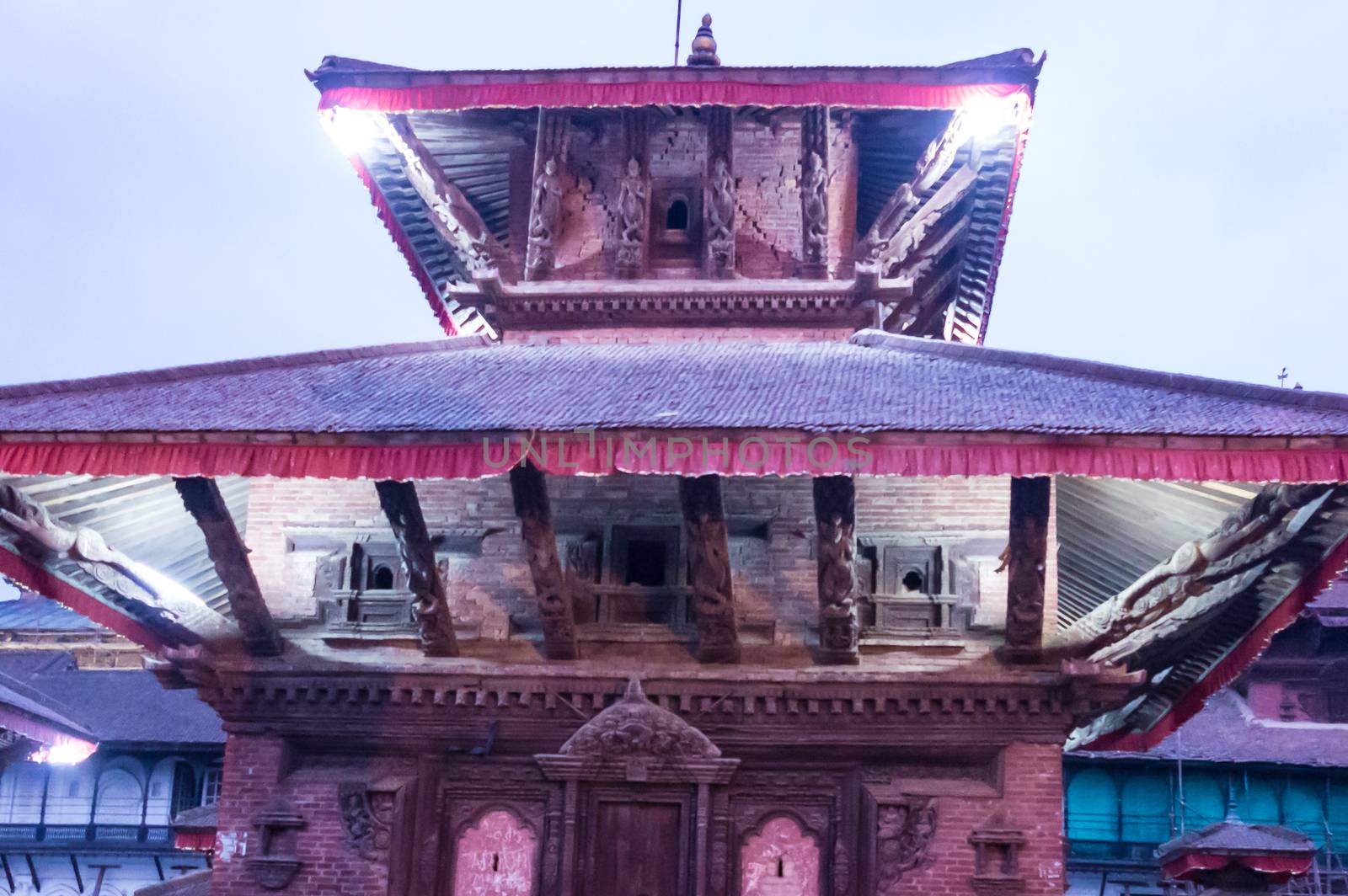 Photograph of Temples of Kathmandu at dusk dawn daytime snap in landscape style. Travel, Vacation, freedom, Holiday Concept. Useful for background screen saver e-cards website. Subject is adventure inspiration exhilarating hopeful bright calm gentle and beautiful.