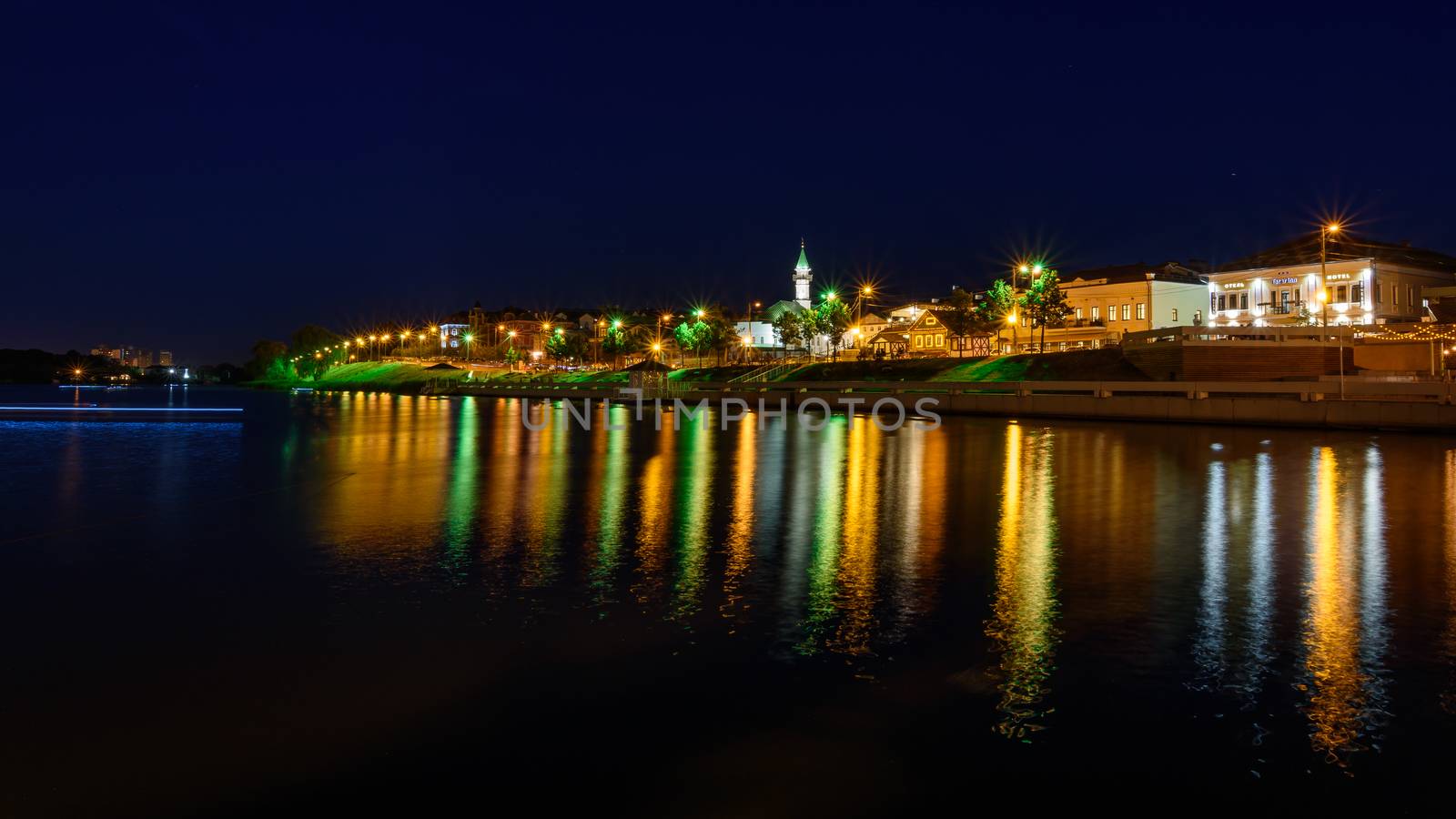 The city of Kazan during a beautiful summer night. View of the waterfront of Kaban Lake.