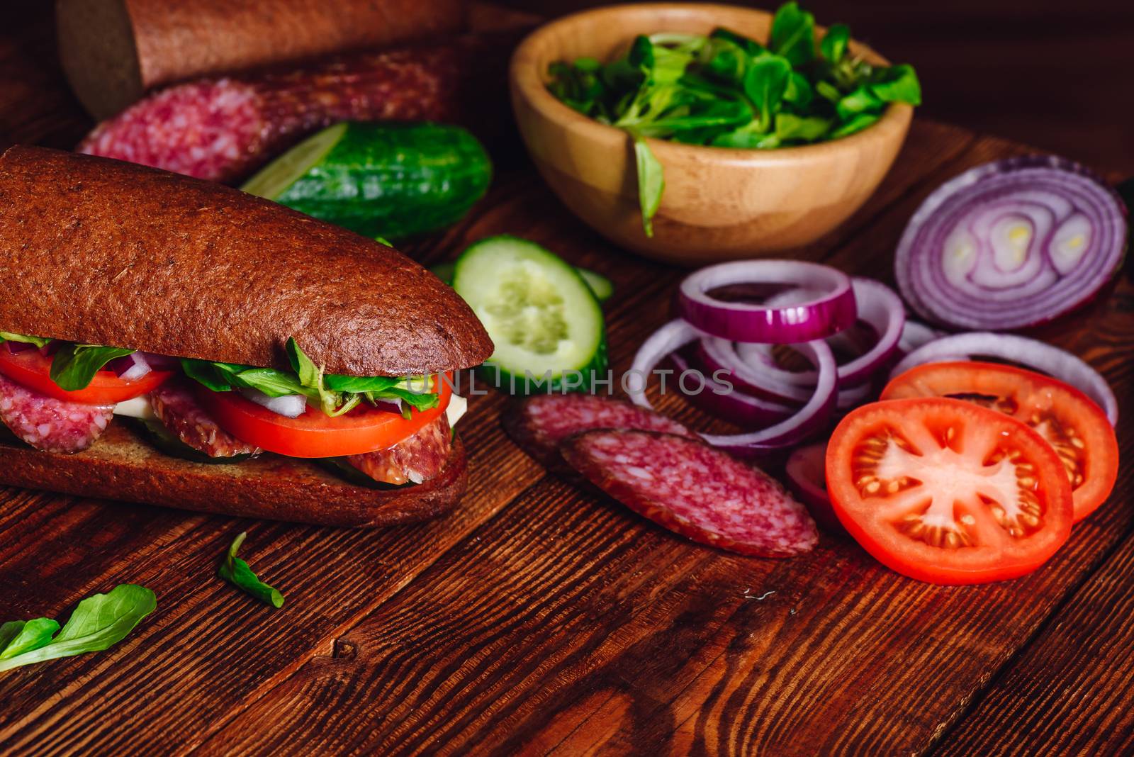 Sandwich with Salami and Vegetables by Seva_blsv
