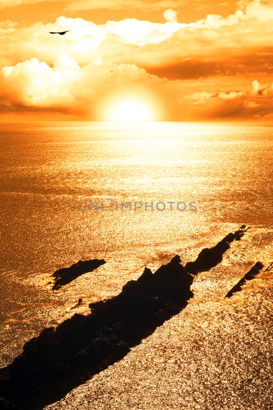 rocky jagged coastline and cliffs sunset in county kerry ireland on the wild atlantic way