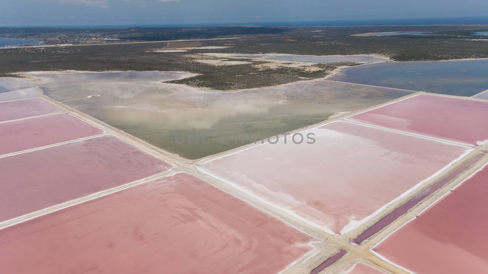 rose caribbean salt lake Bonaire island aerial drone top view by desant7474