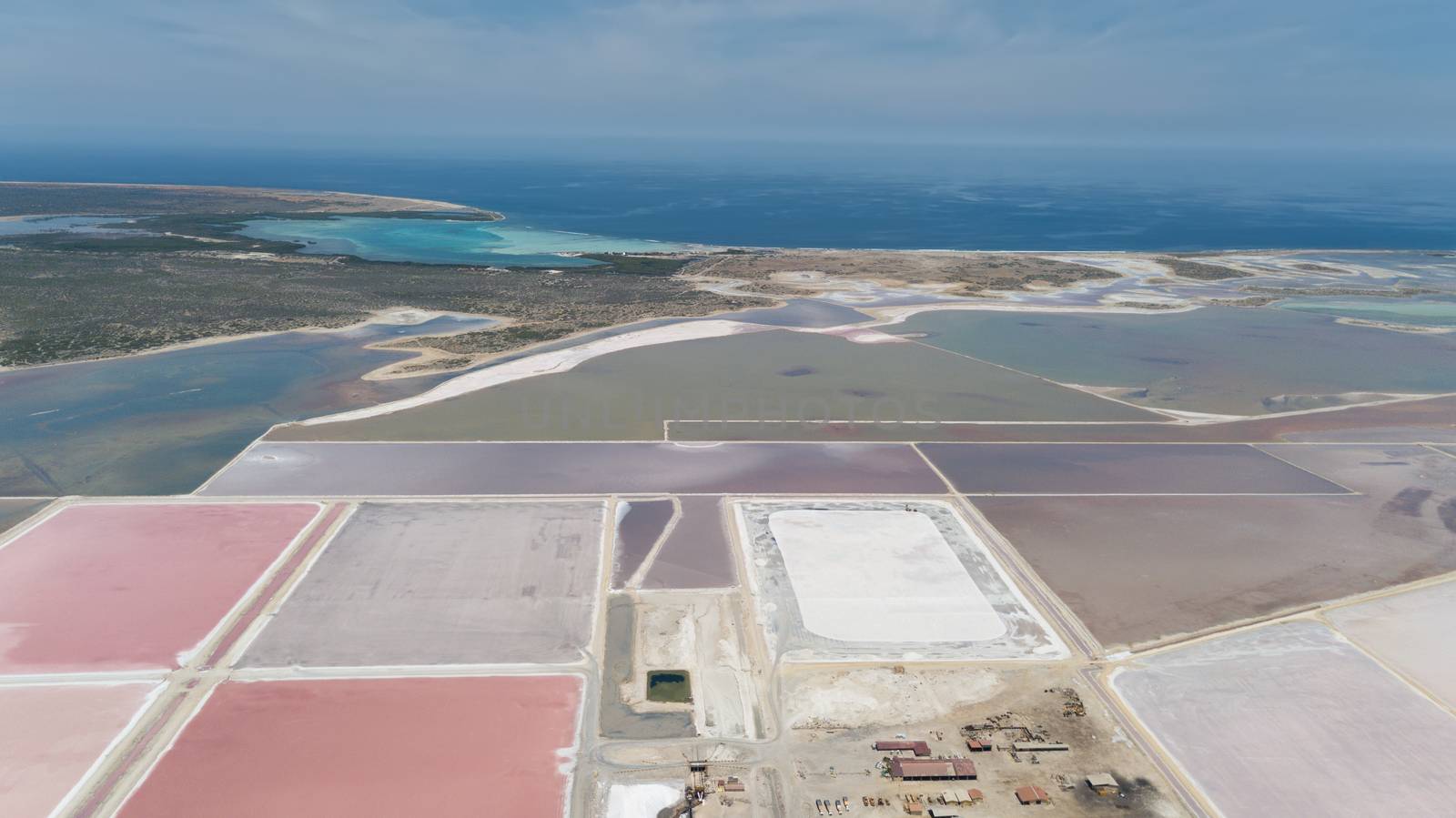 rose caribbean salt lake Bonaire island aerial drone top view by desant7474