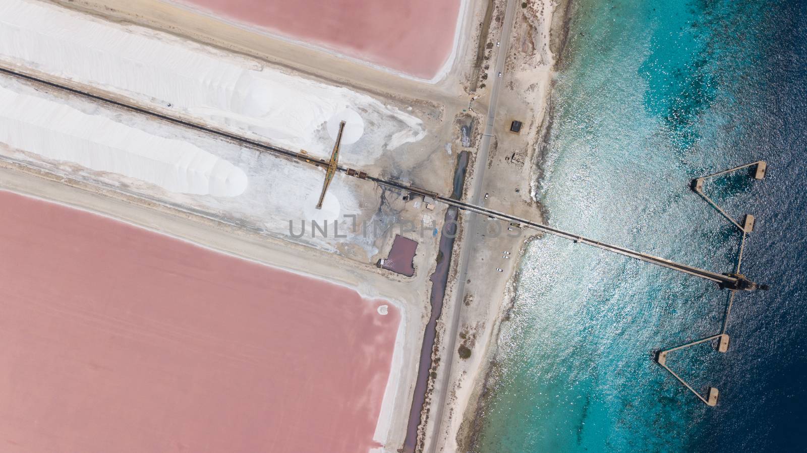 rose caribbean salt lake Bonaire island aerial drone top view by desant7474