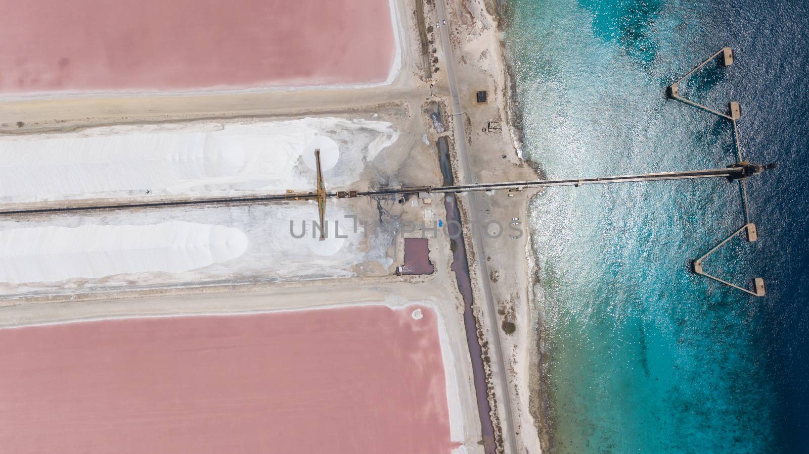 rose caribbean salt lake Bonaire island aerial drone top view