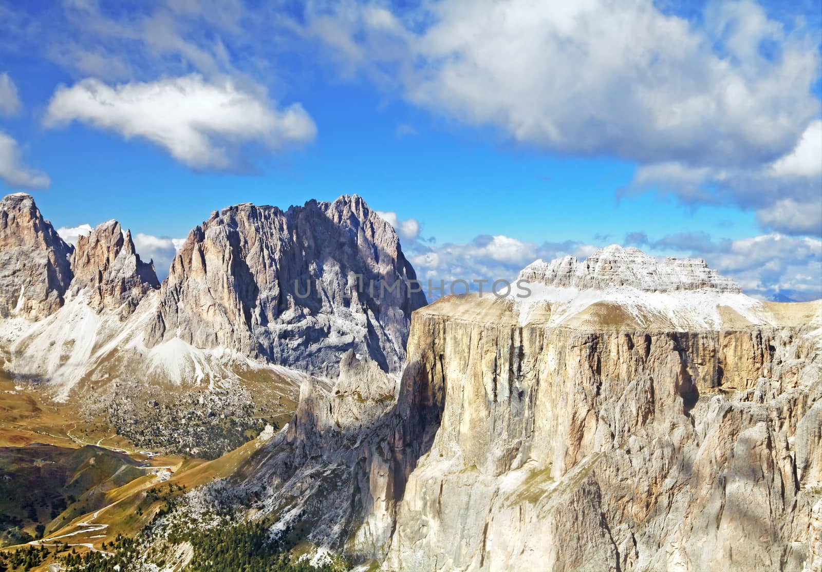 Dolomites mountains landscape on a sunny autumn day