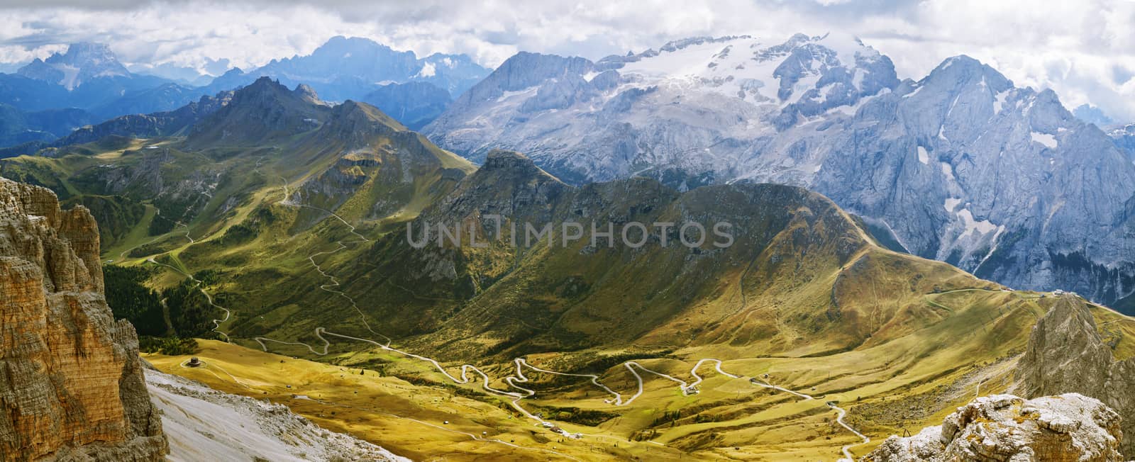 Dolomites mountains landscape on a sunny autumn day