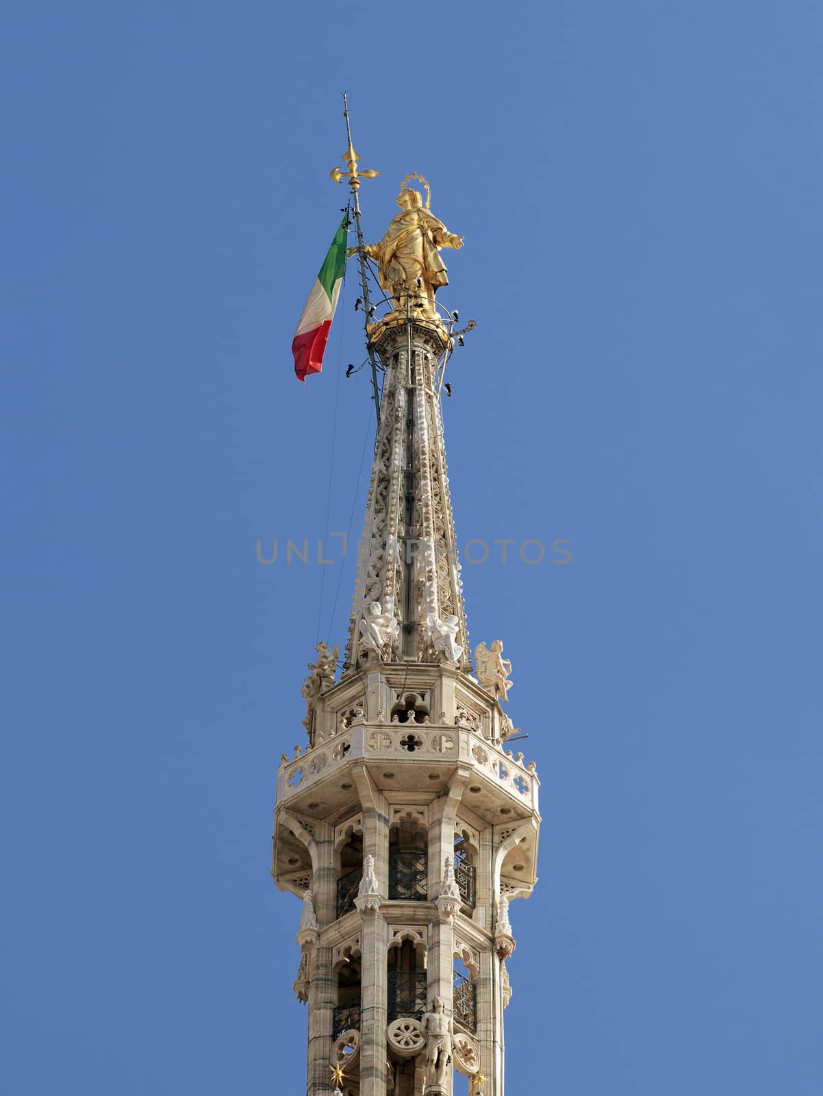 Top of Milan cathedral, view from below