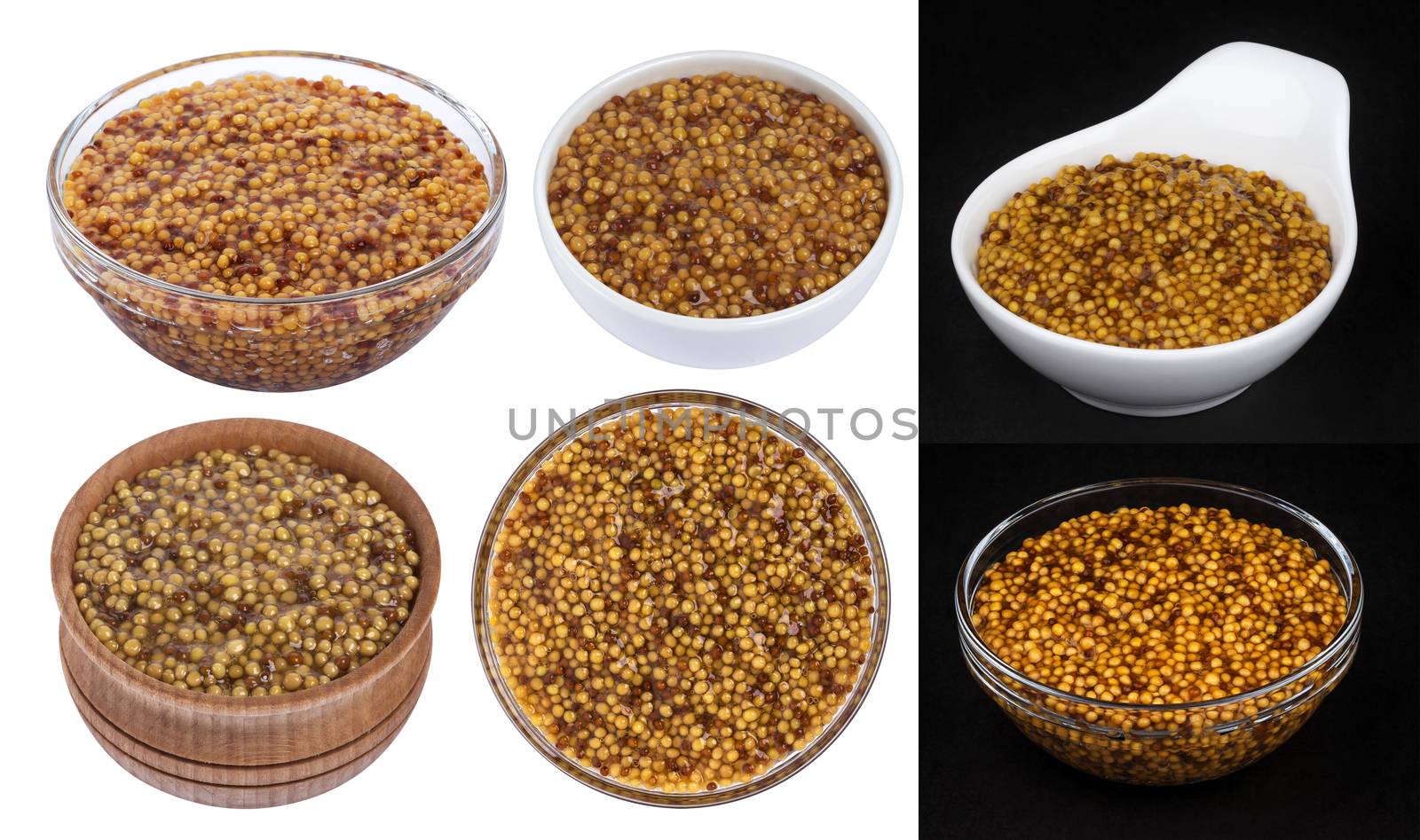 French mustard in bowl isolated on white background with clipping path