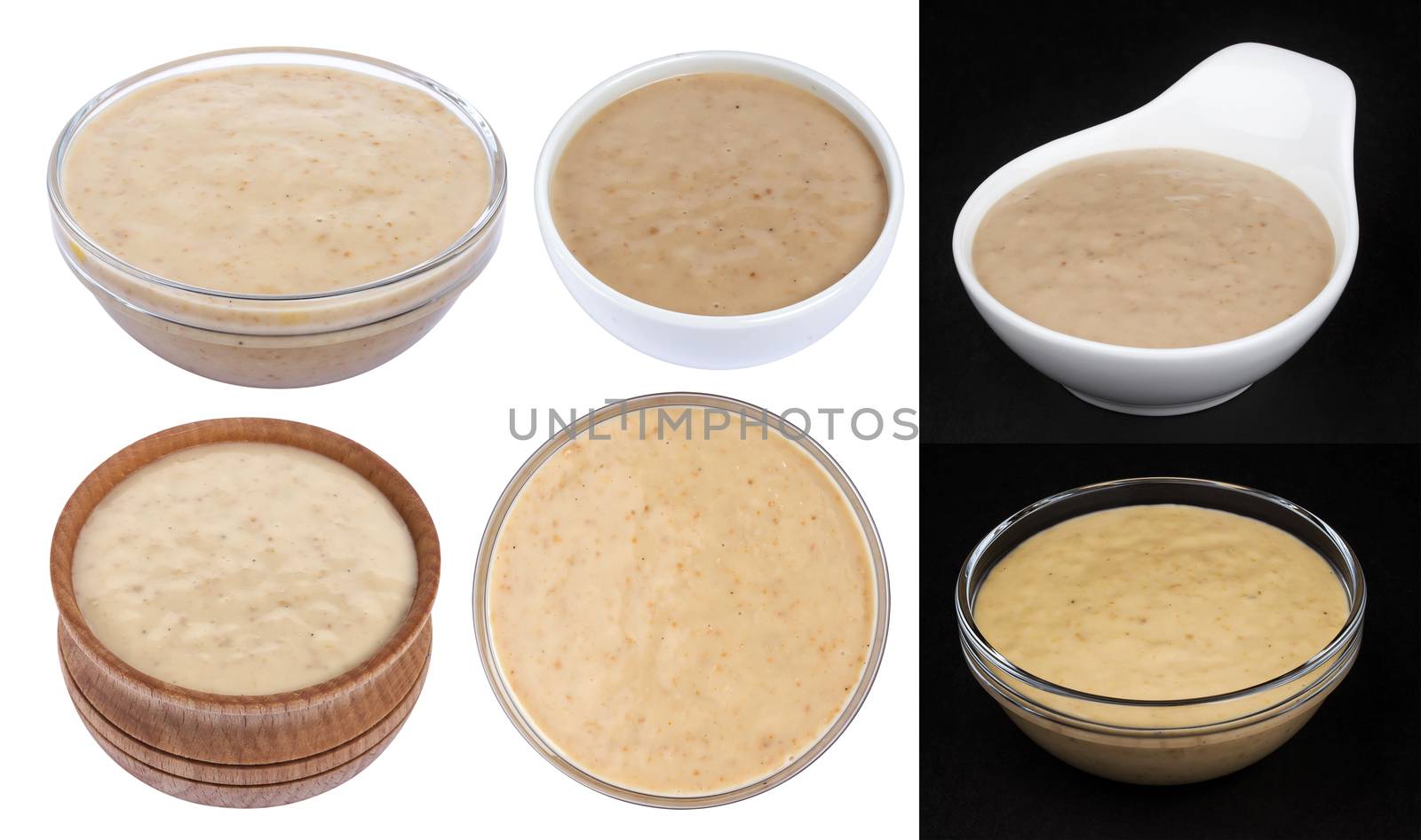 Sesame sauce. Tahini in bowl isolated on white background with clipping path. Collection