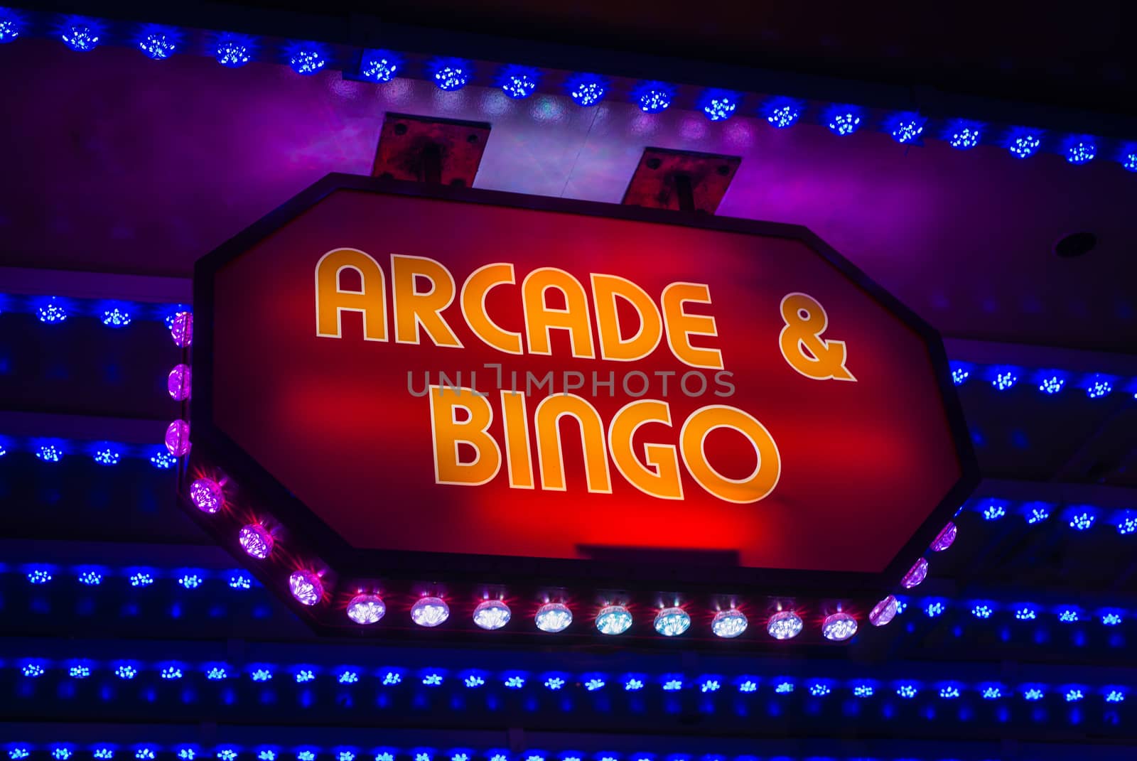 Retro Amusement Arcade And Bingo Sign On A Marquee In A British Seaside Resort