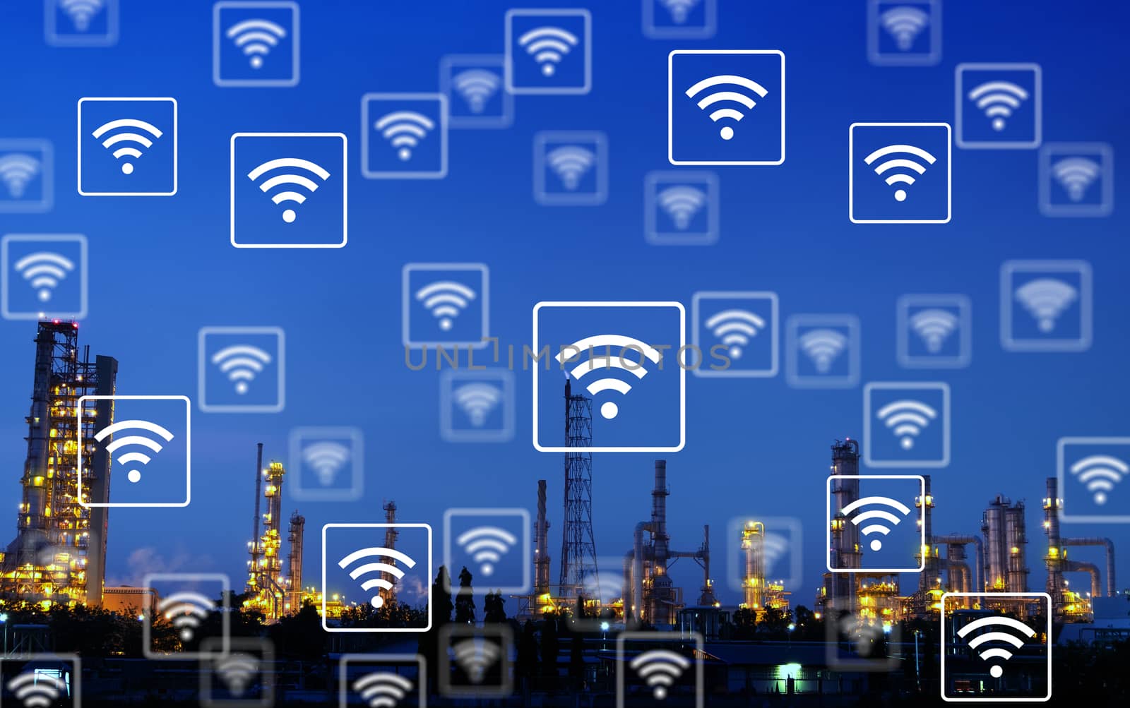  WiFi icon pattern on industry background. by 0864713049