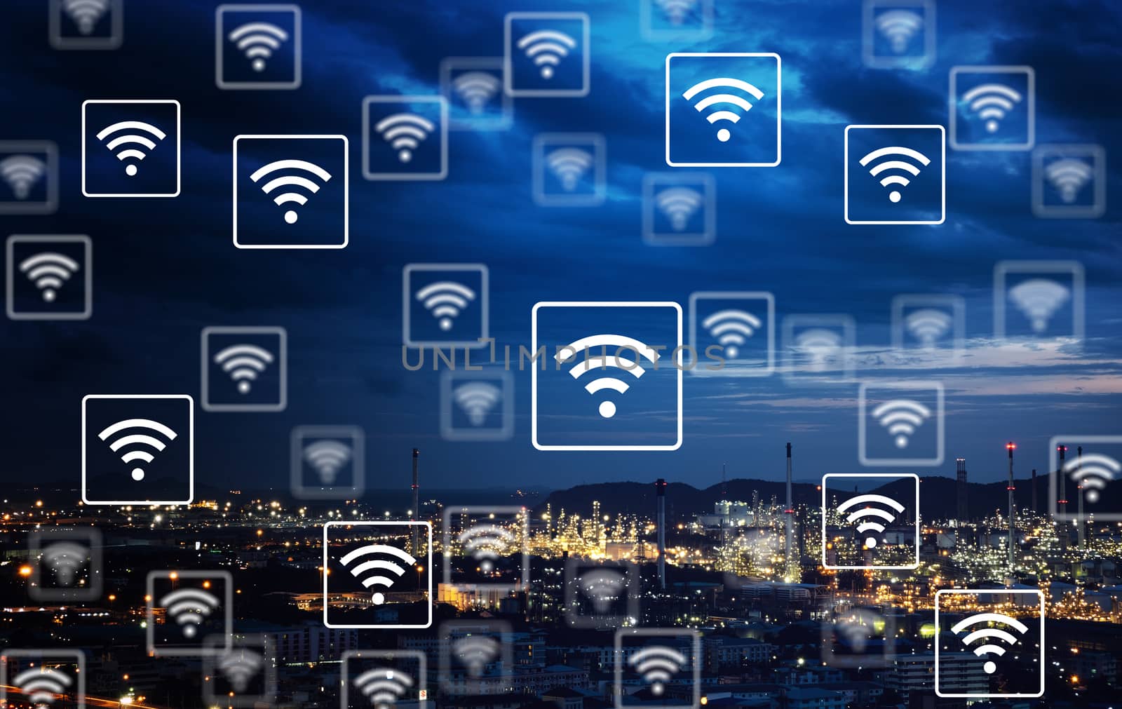  WiFi icon pattern on industry background. by 0864713049