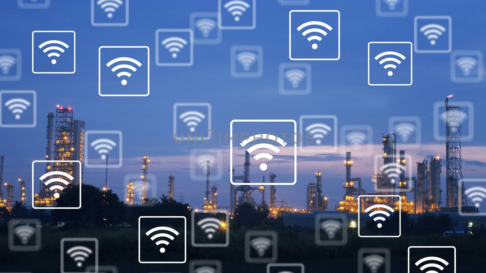  WiFi icon pattern on industry background. by 0864713049