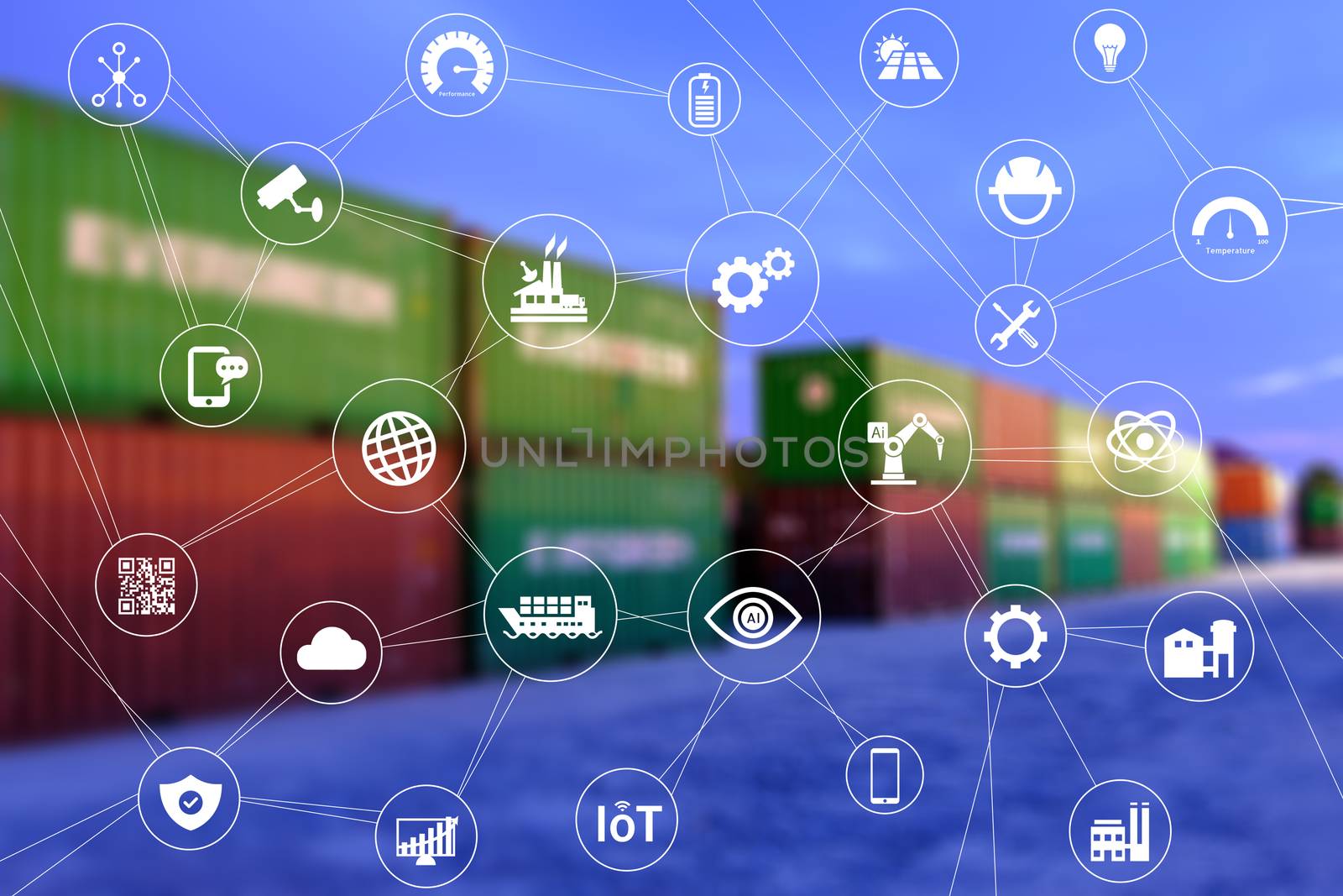 A lot of containers prepare to export by cargo ship. Industrial icon pattern.