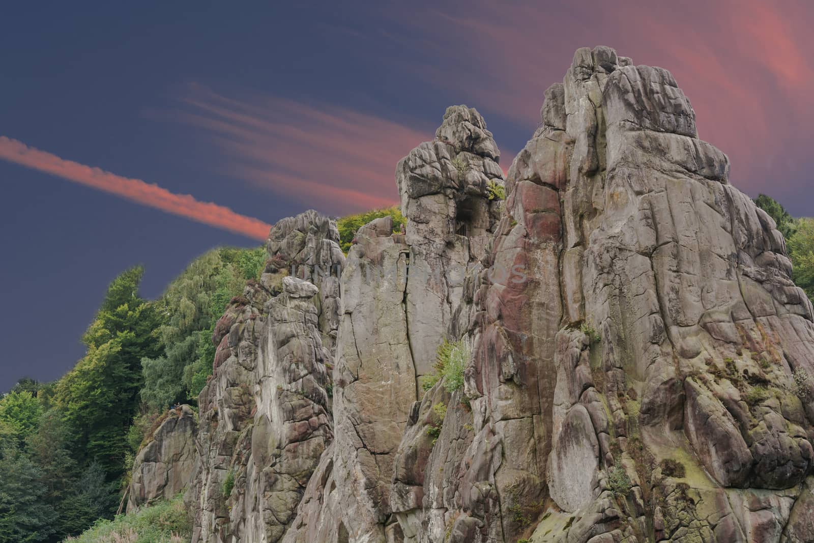 The Externsteine, striking sandstone rock formation in the Teutoburg Forest, Germany, North Rhine Westphalia