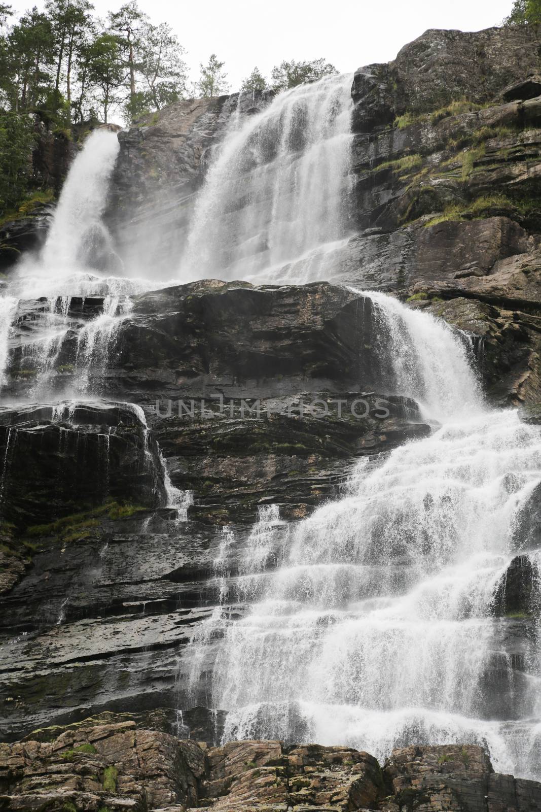 Tvindefossen, a scenic waterfall near Voss, Norway