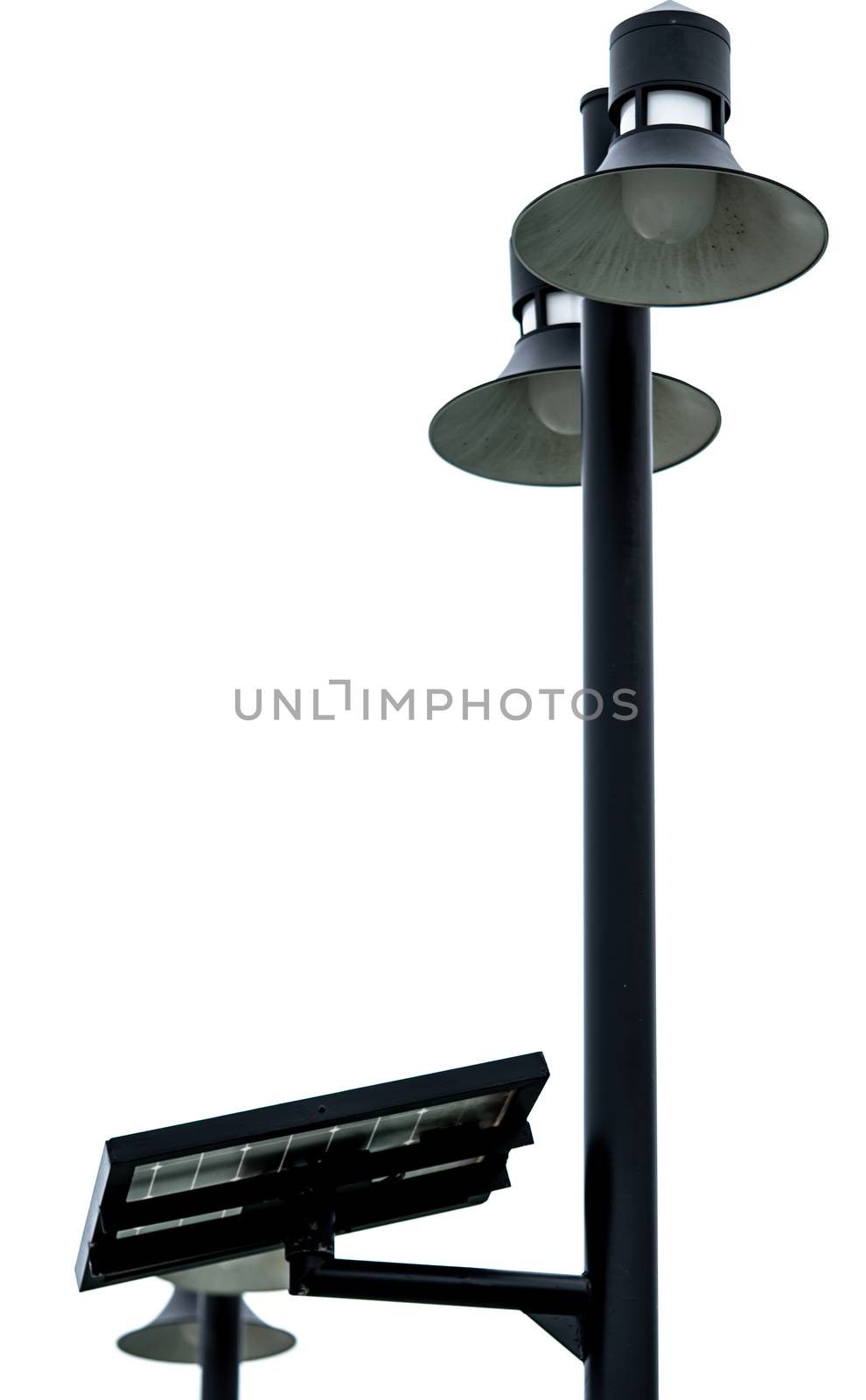 Street lamppost with solar cell panel power. Electric pole with solar energy. Green energy concept. Renewal energy in modern city. Alternative electricity source. Sustainable resources concept. by Fahroni