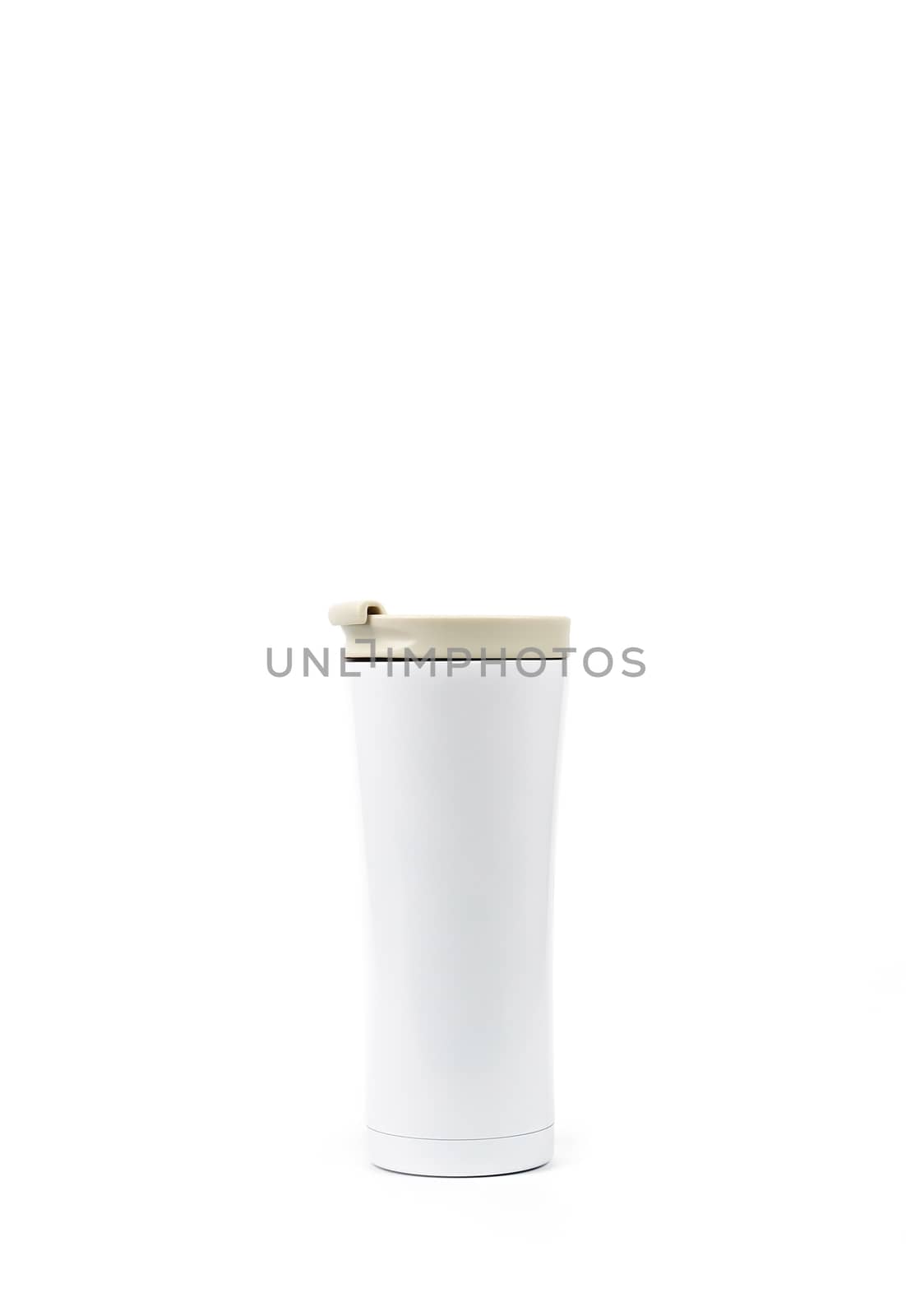 White thermos bottle isolated on white background with copy space by Fahroni