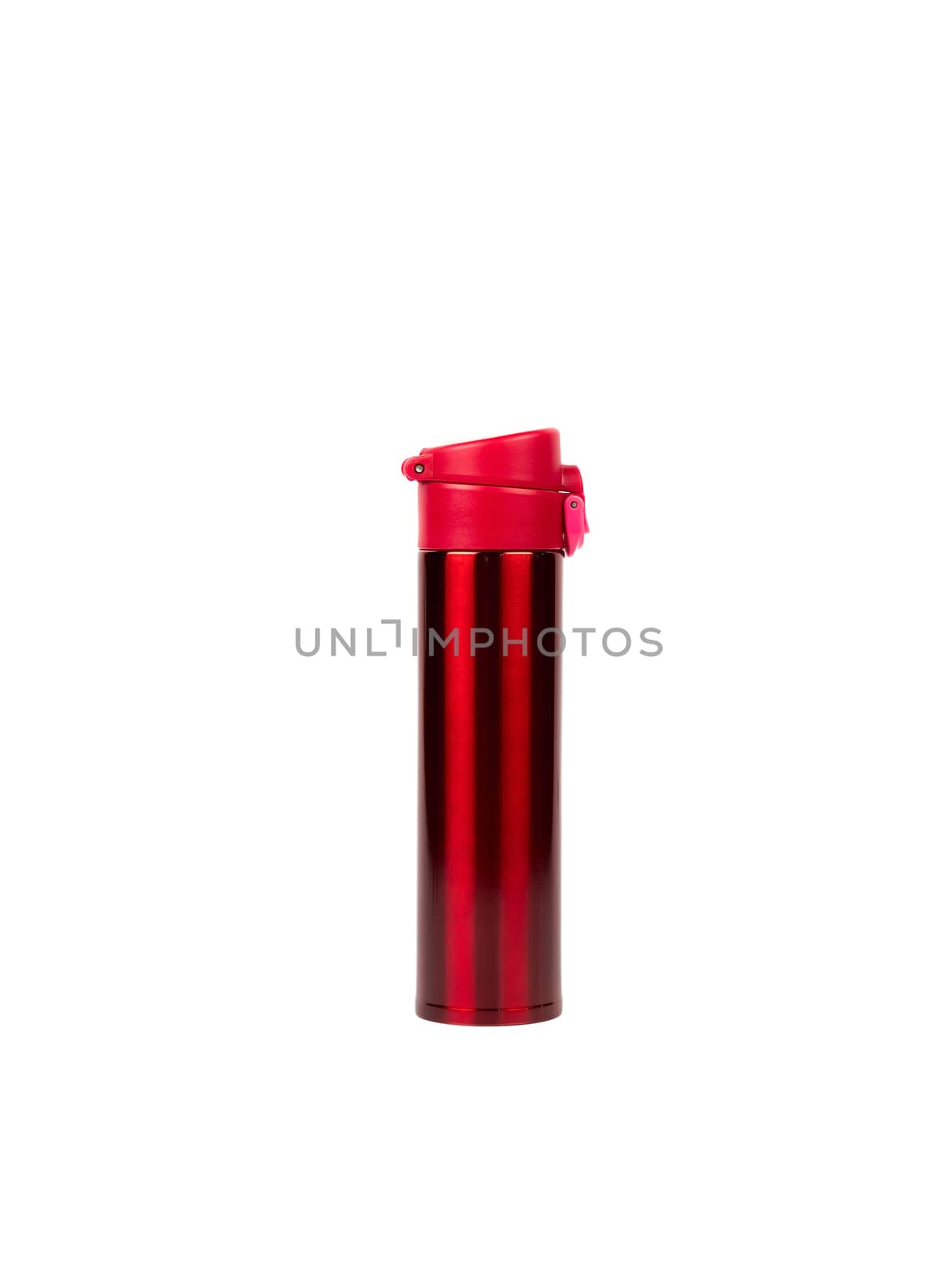 Red thermos bottle isolated on white background with copy space by Fahroni