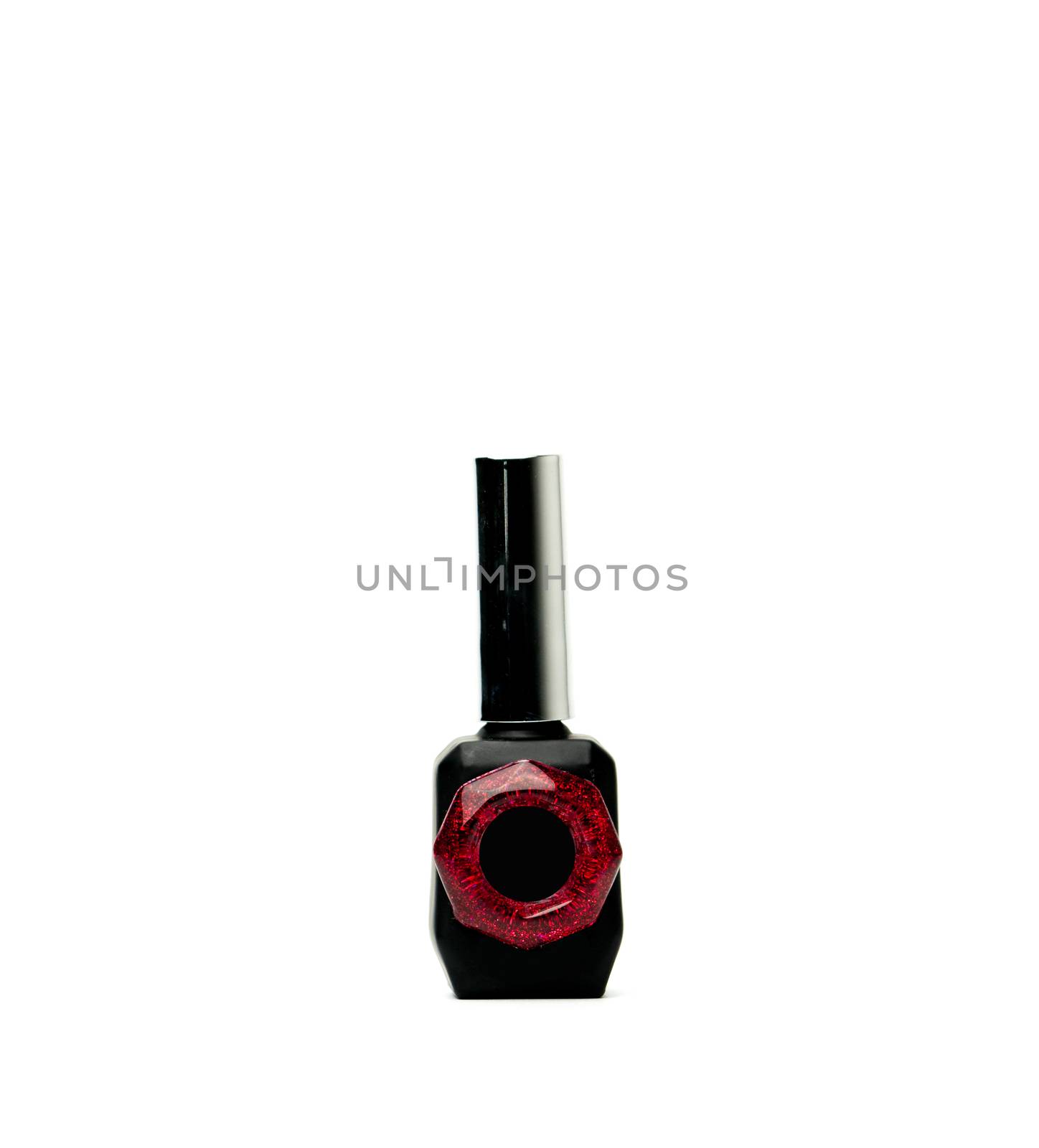 Unique nail polish bottle isolated on white background with copy space and blank label, just add your own text