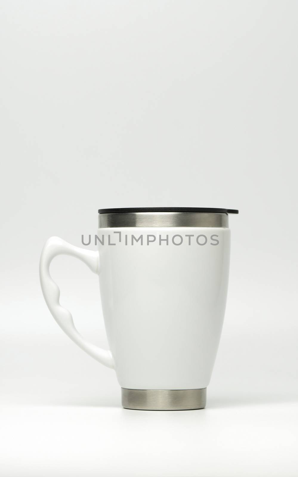 Thermos bottle on white background with copy space, just add your own text