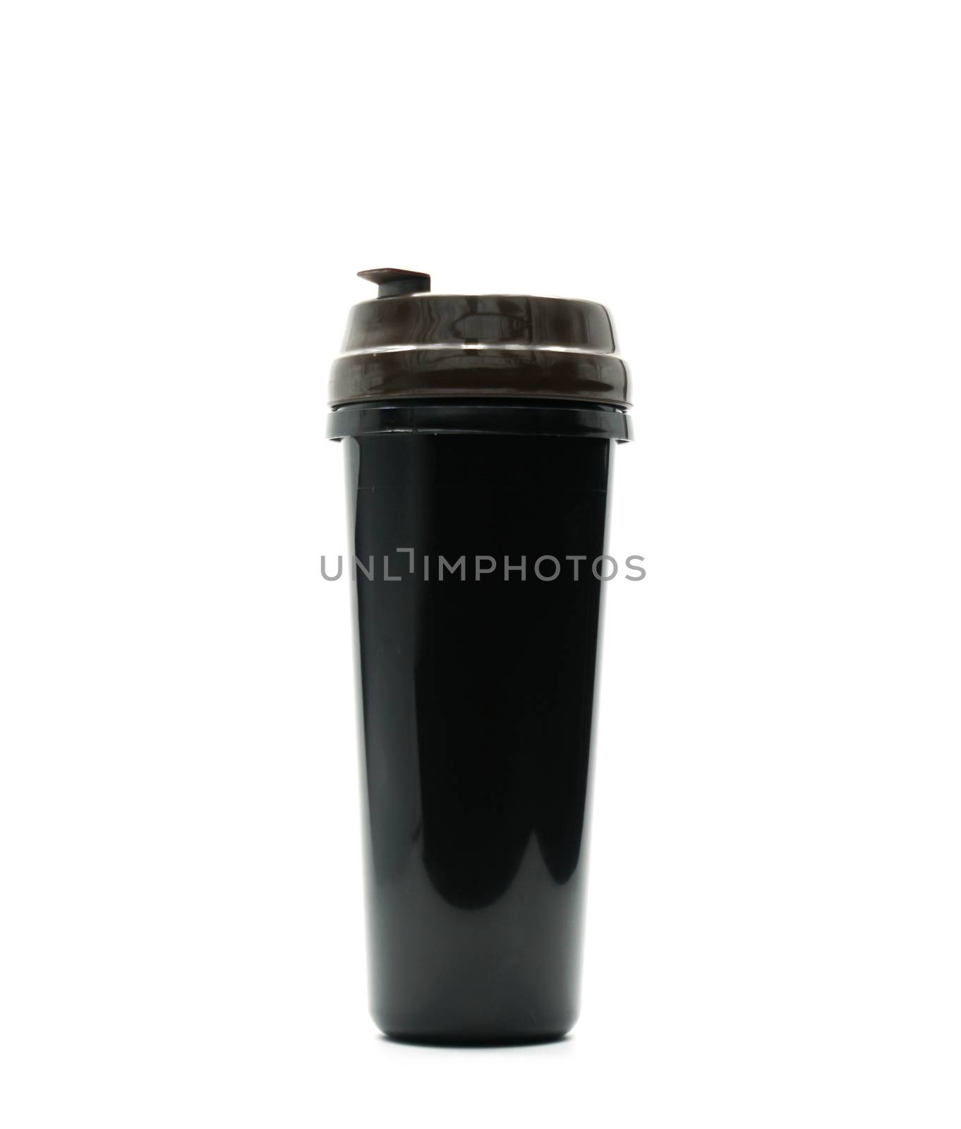 Black thermos bottle isolated on white background, just add your own text