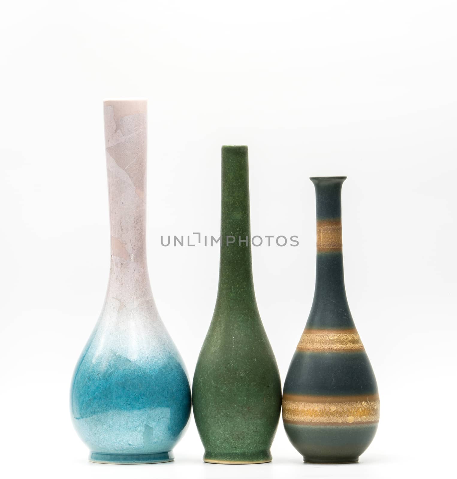 Modern pottery vases with beautiful patterns isolated on white background by Fahroni