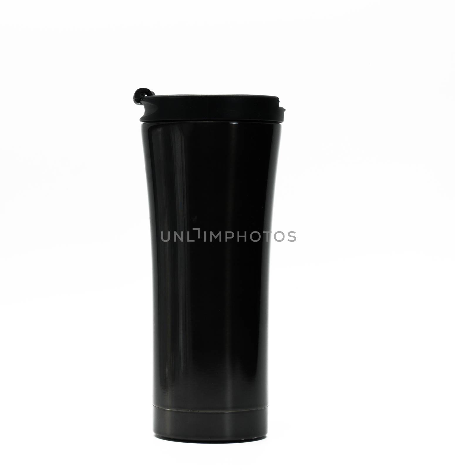 Black thermos bottle isolated on white background by Fahroni