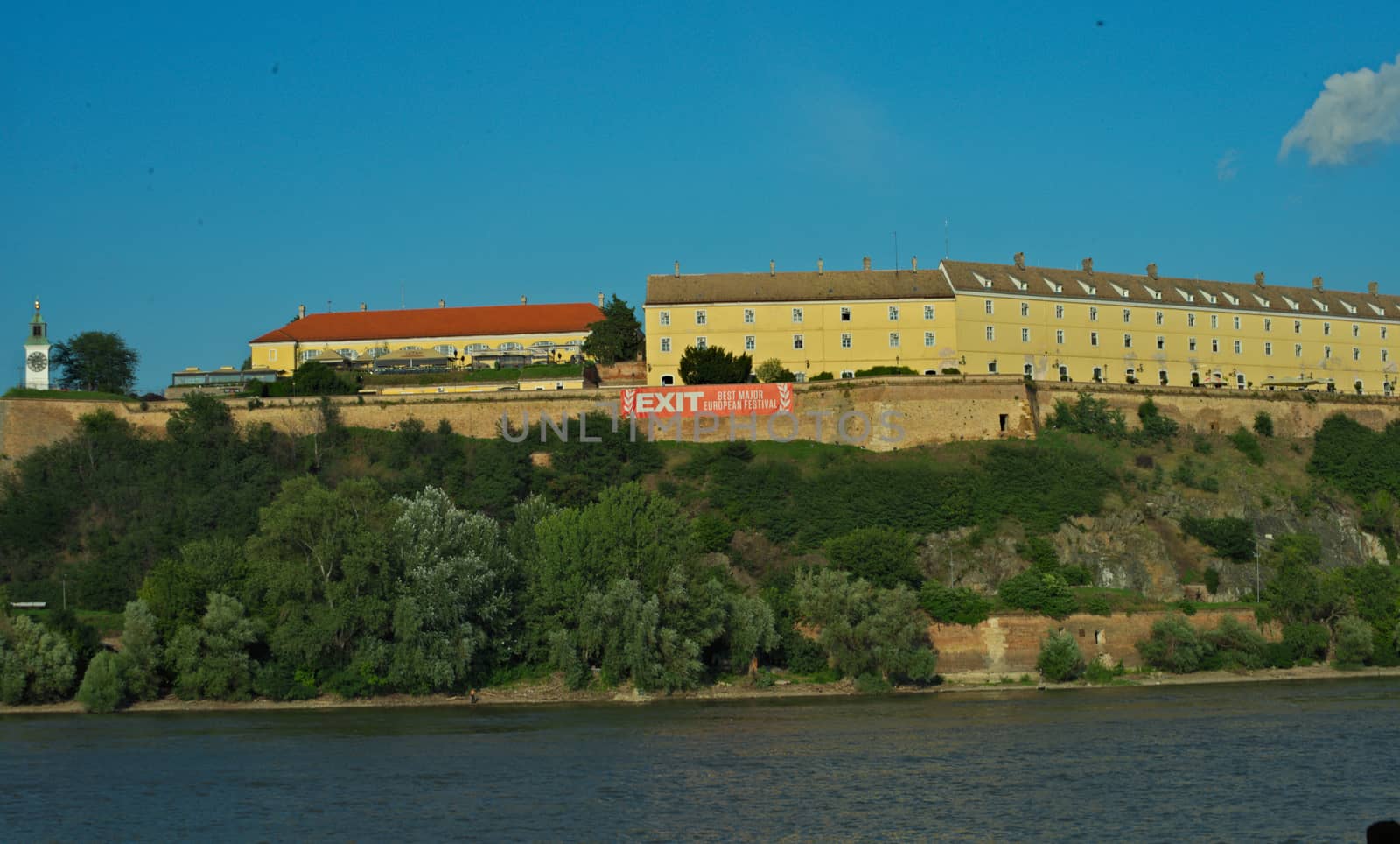 View at Petrovaradin fortress from other side of Danube in Novi Sad, Serbia