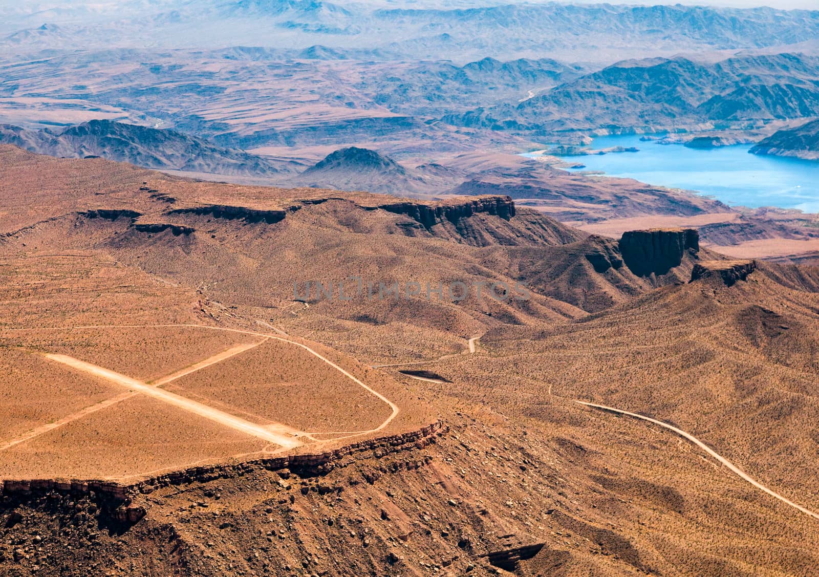 Aerial View of an Airstrip next to Lake Mead