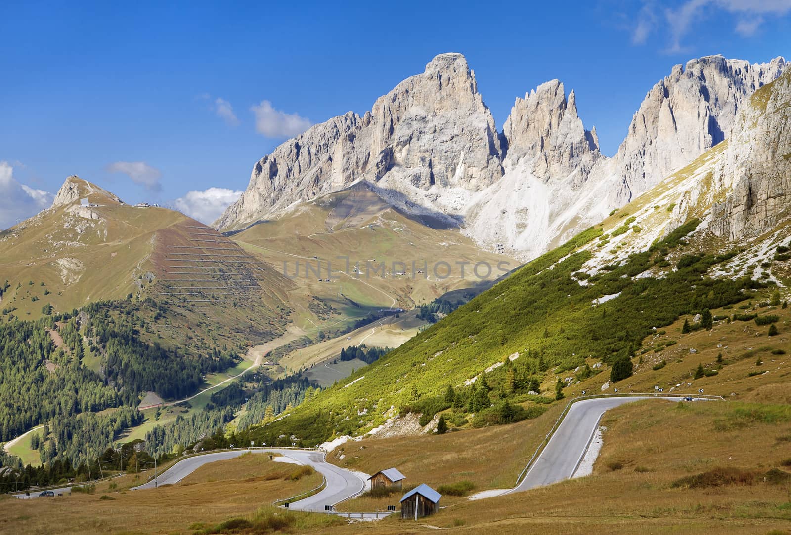 Dolomites mountains landscape on a sunny autumn day