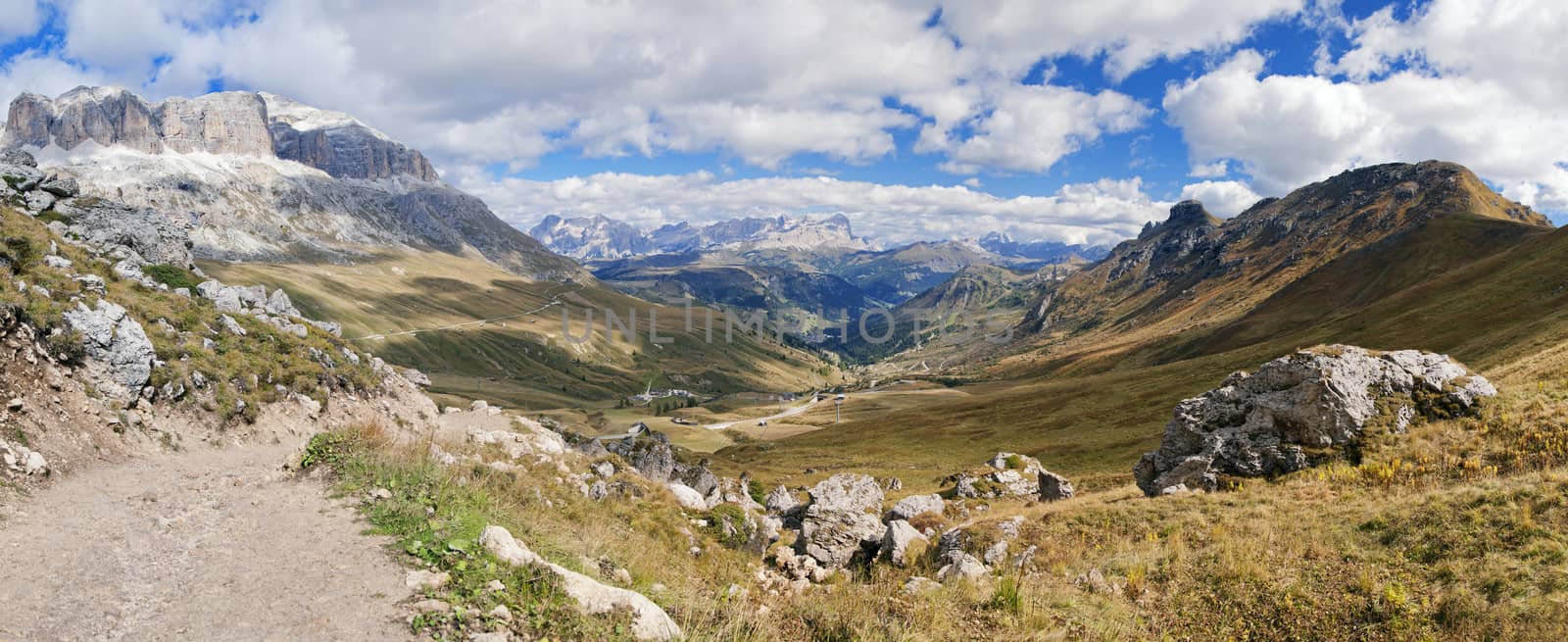 Dolomites mountains landscape on a sunny autumn day