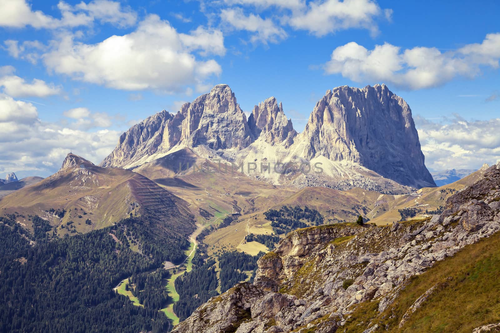 Dolomites mountains landscape on a sunny autumn day