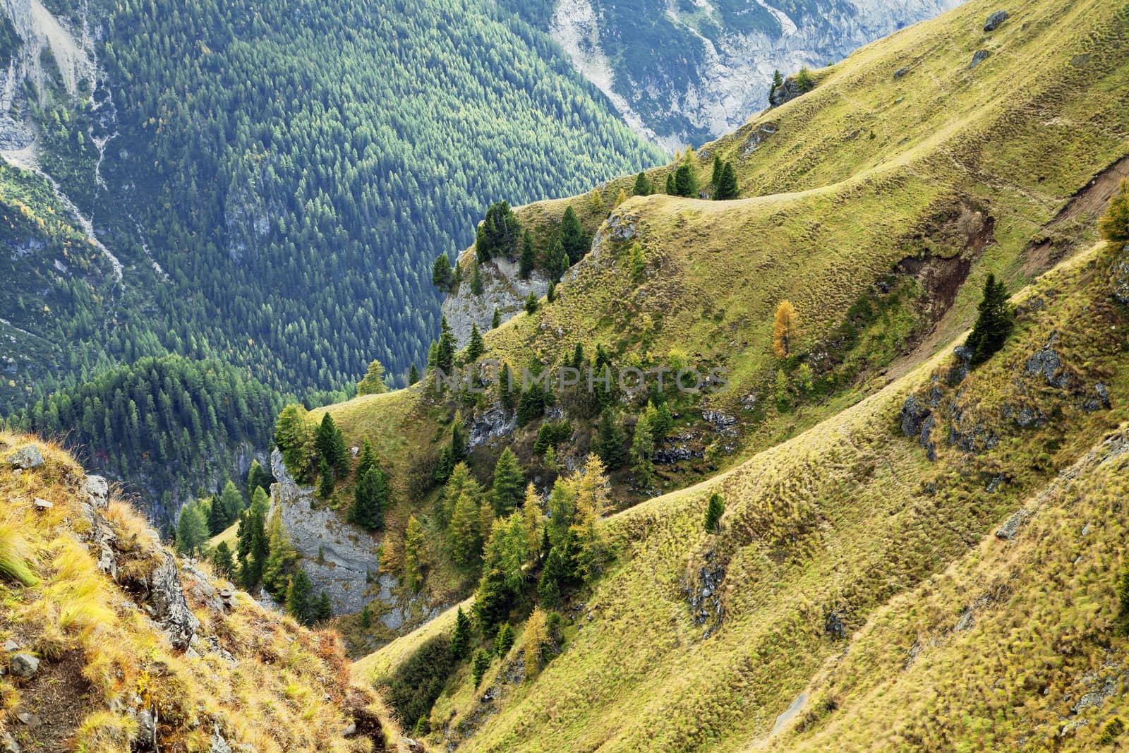 Dolomites mountains landscape on a sunny autumn day