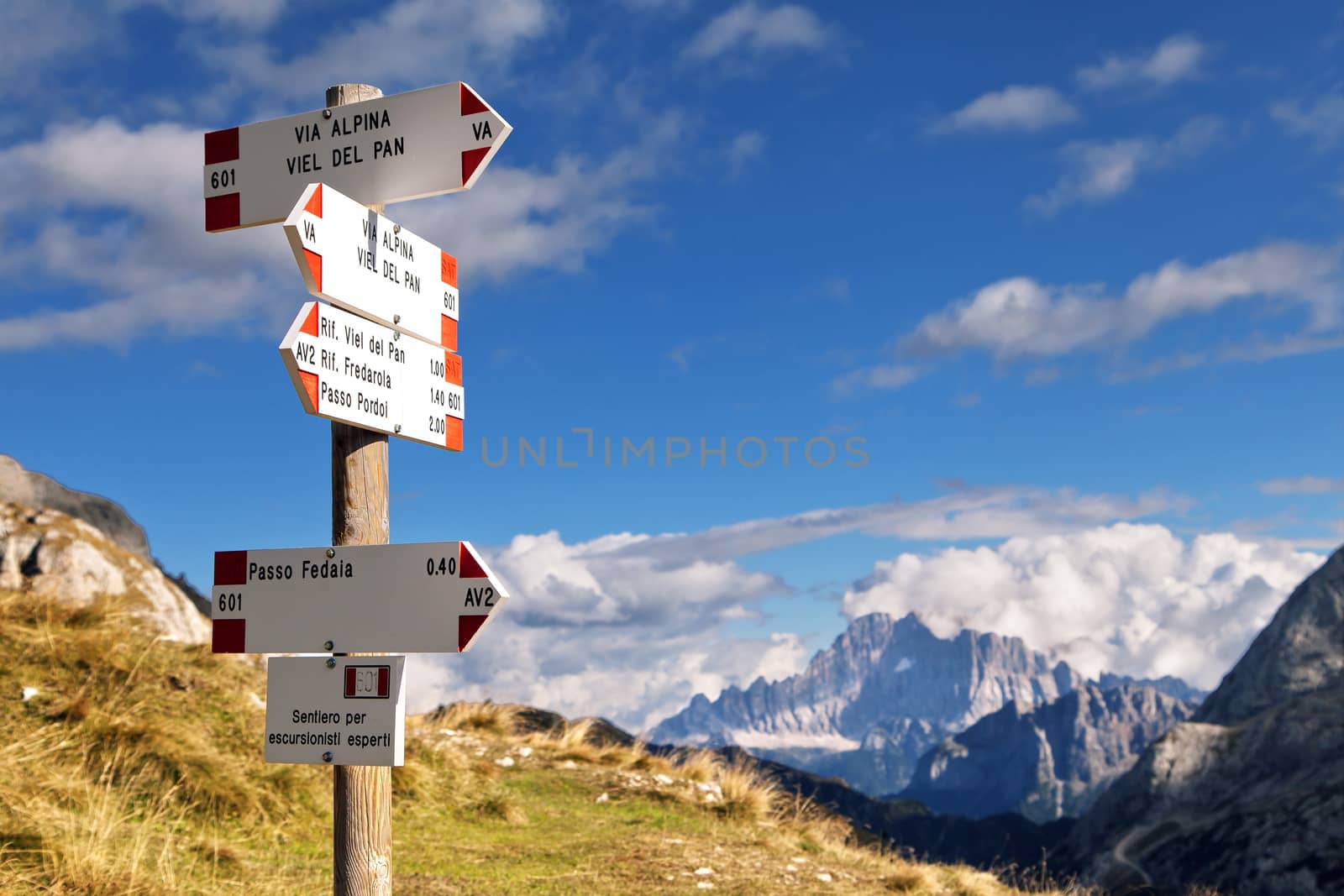 Singpost in the Dolomite mountains, Northern Italy