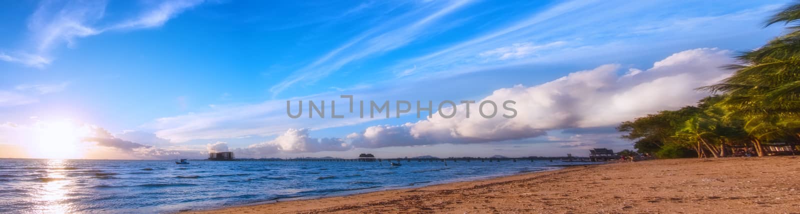 The panorama beach landscape. Asia beach landscape. The beautiful beach with blue sky.