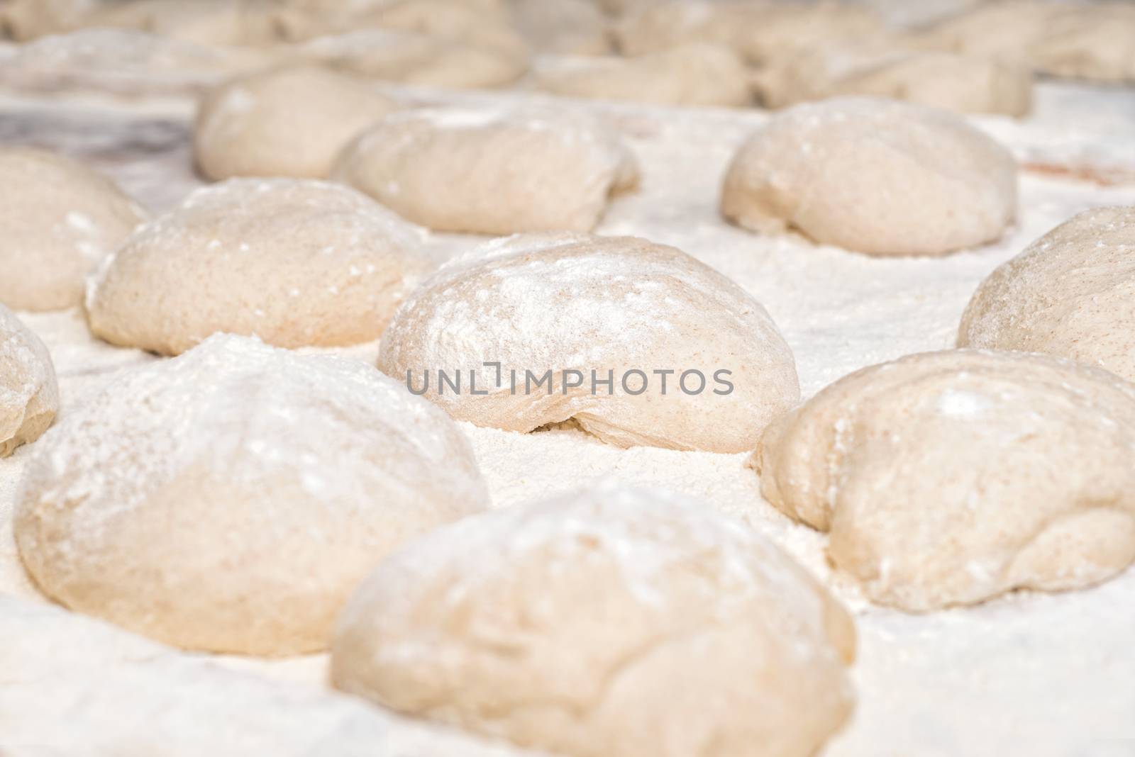 Raw fresh dough in industrial bakery by HERRAEZ