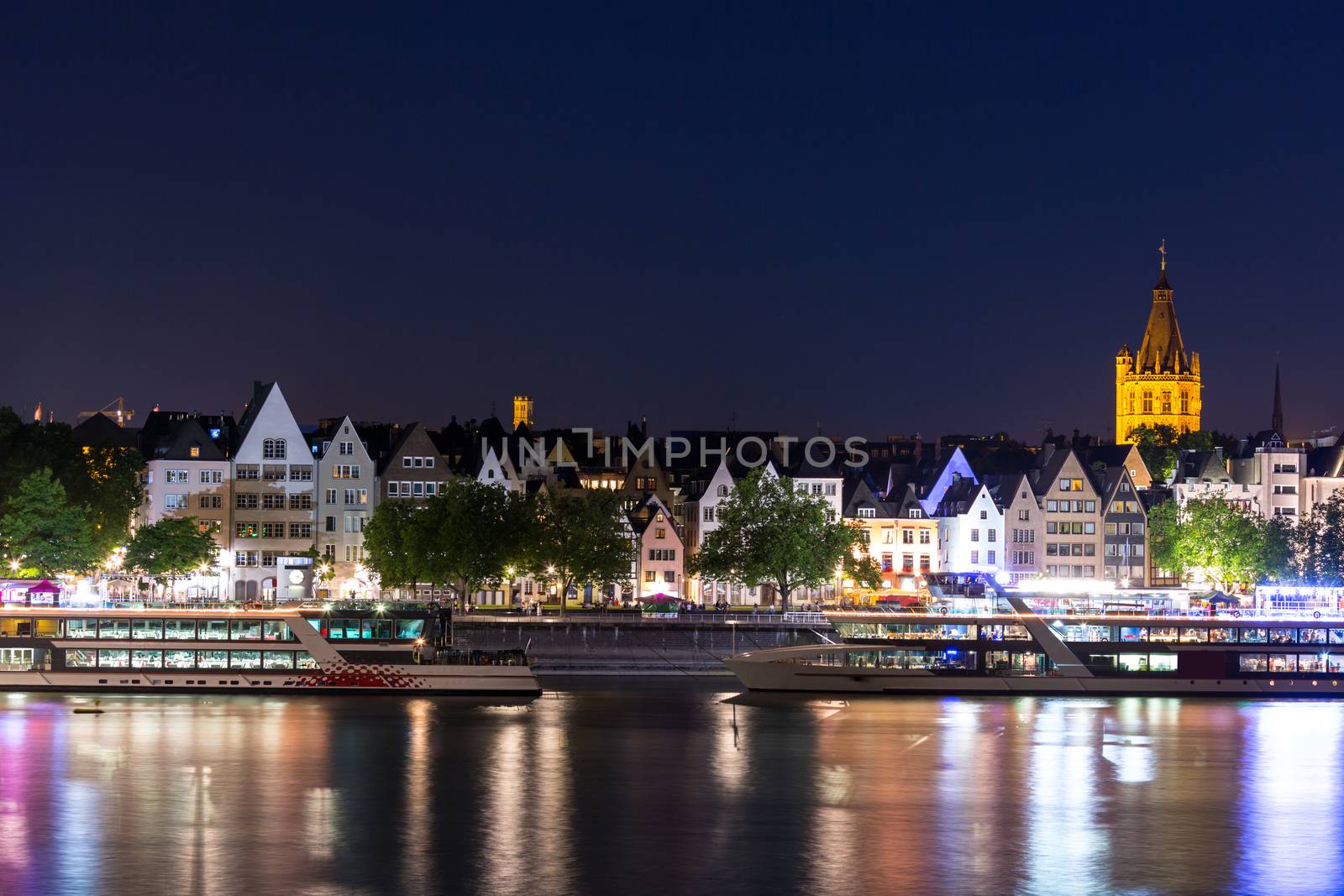 Landscape of Cologne along river rhine Germany.