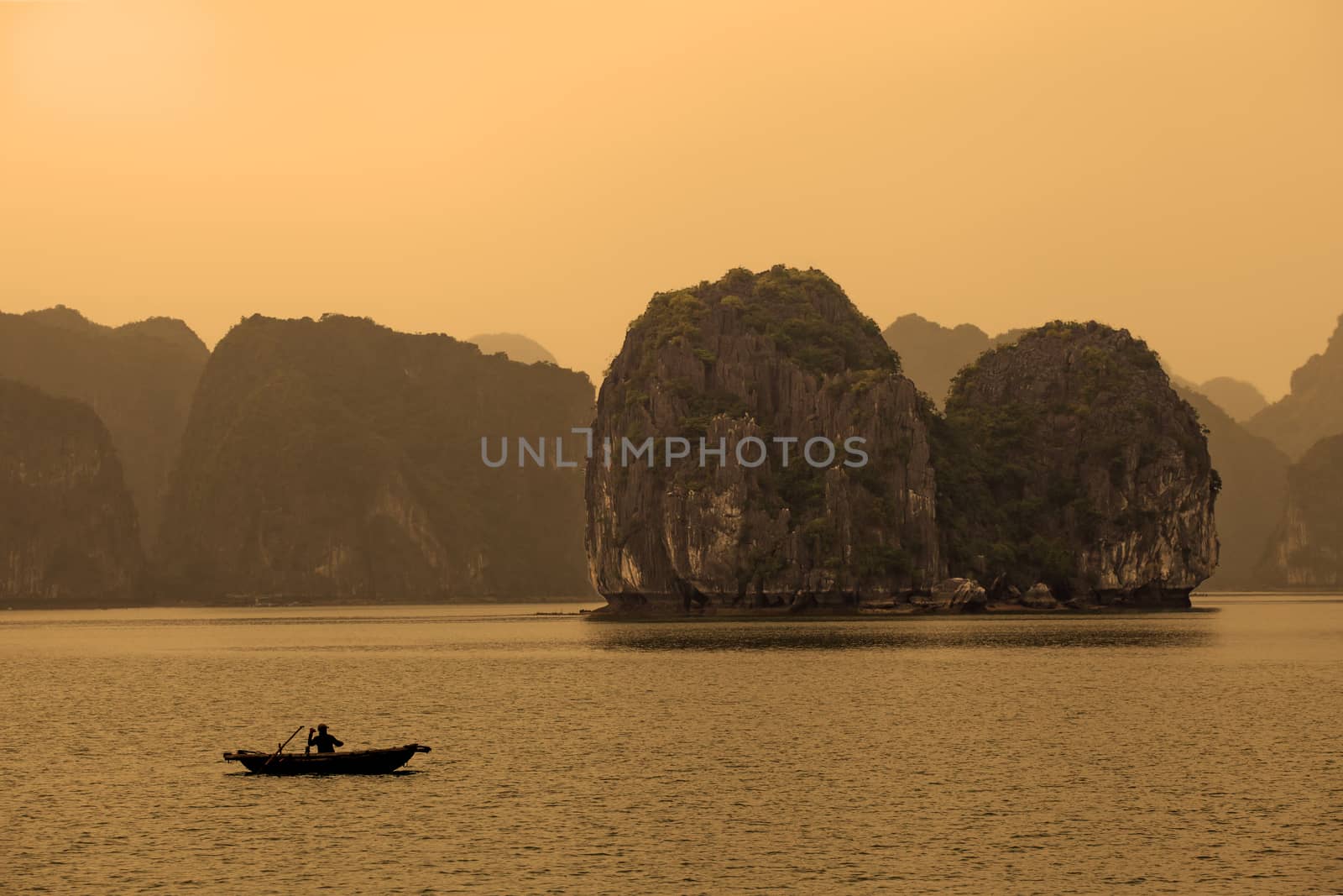 Odd-shaped limestone rocks in Ha Long Bay, Vietnam